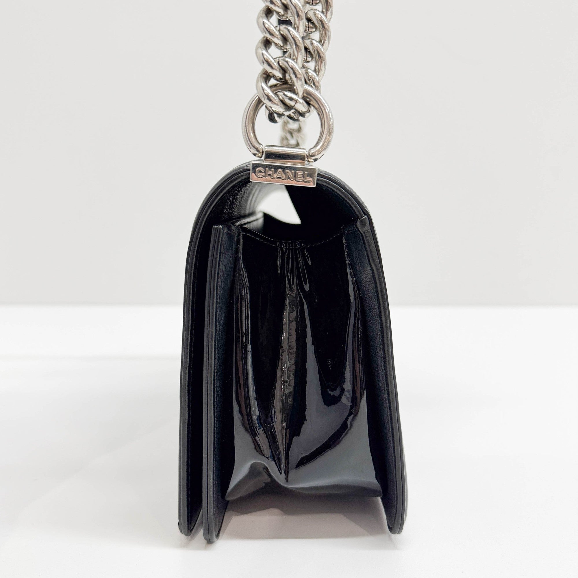 Boy Matelasse Black Patent Leather Shoulder Bag