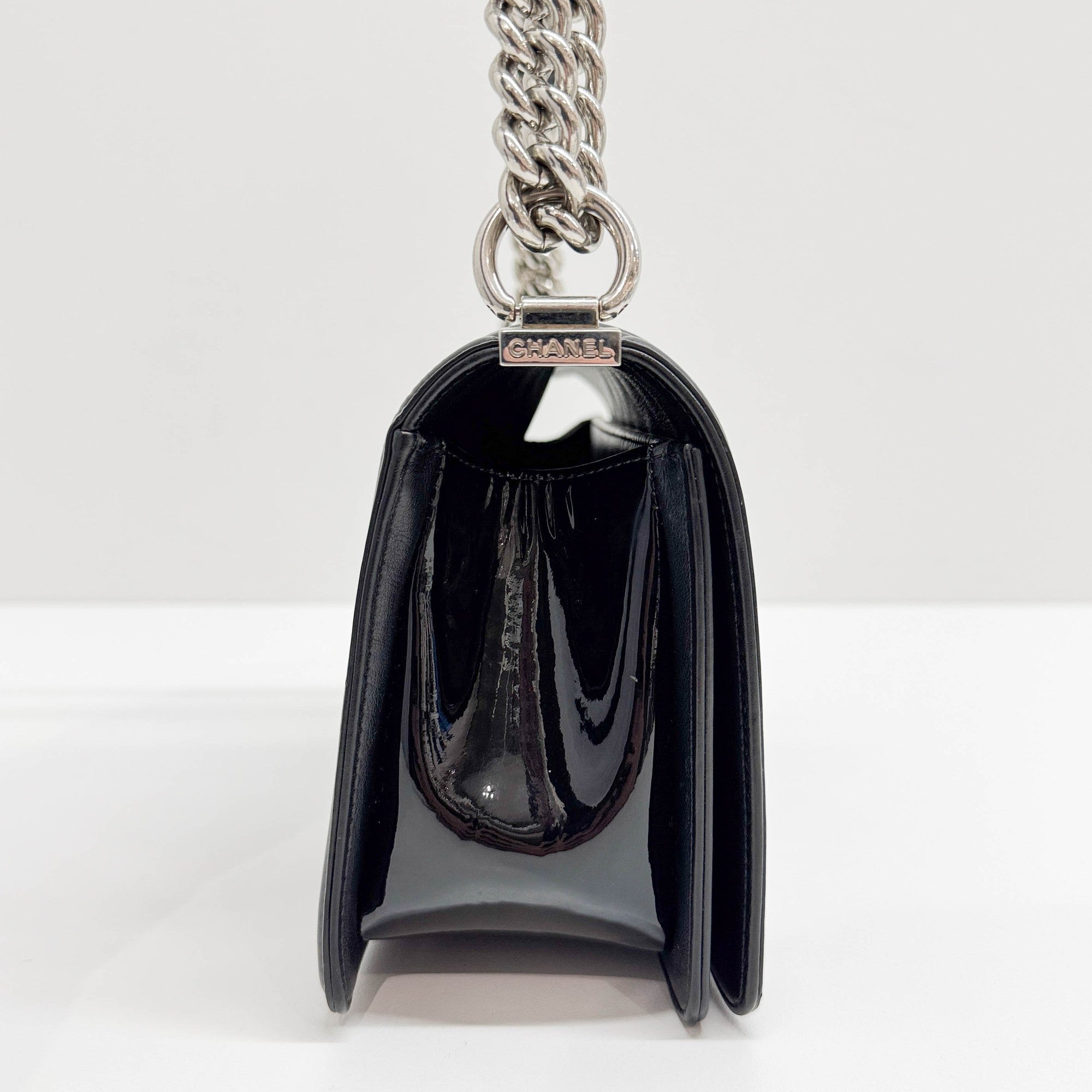 Boy Matelasse Black Patent Leather Shoulder Bag