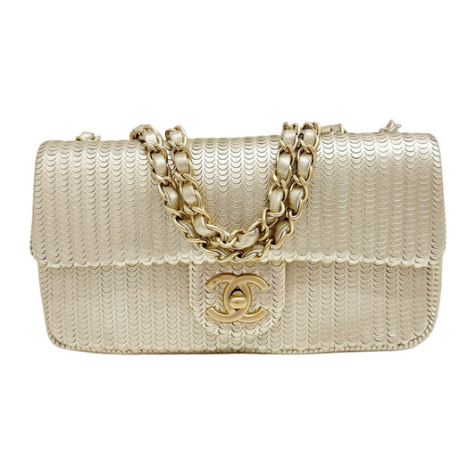 Classic Flap Mermaid Cut Champagne Leather Shoulder Bag