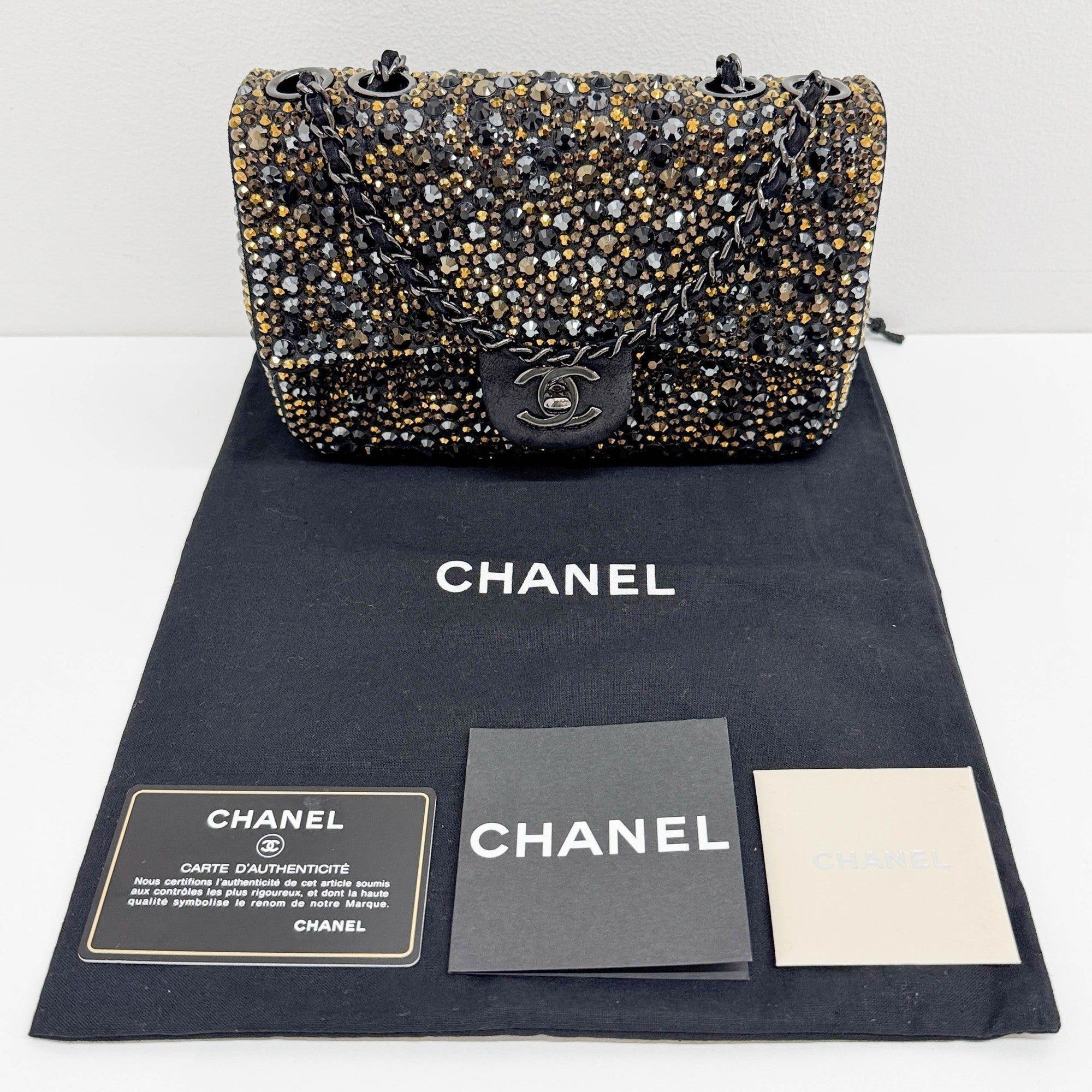 Mini Classic Flap Embellished Black Leather Shoulder Bag