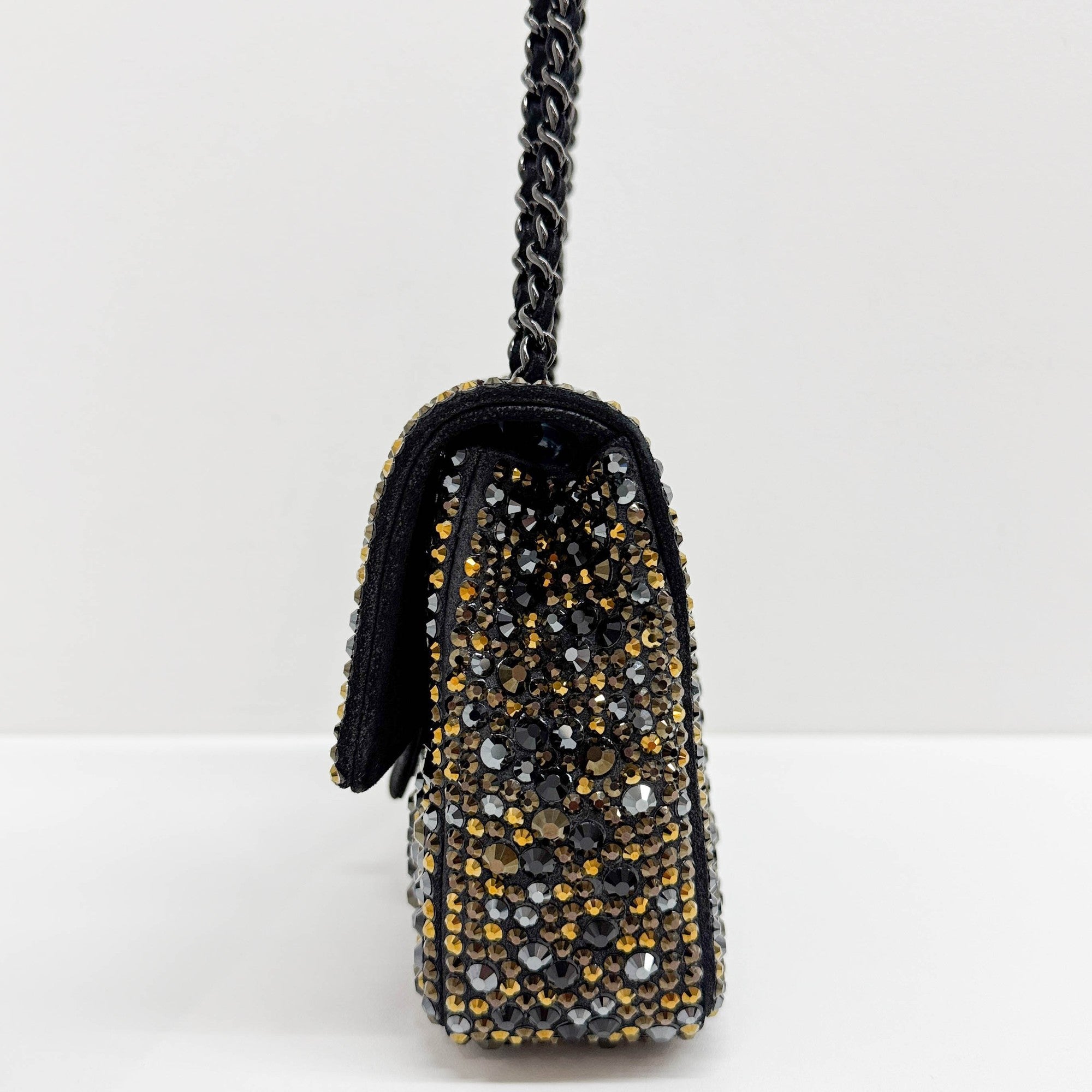 Mini Classic Flap Embellished Black Leather Shoulder Bag