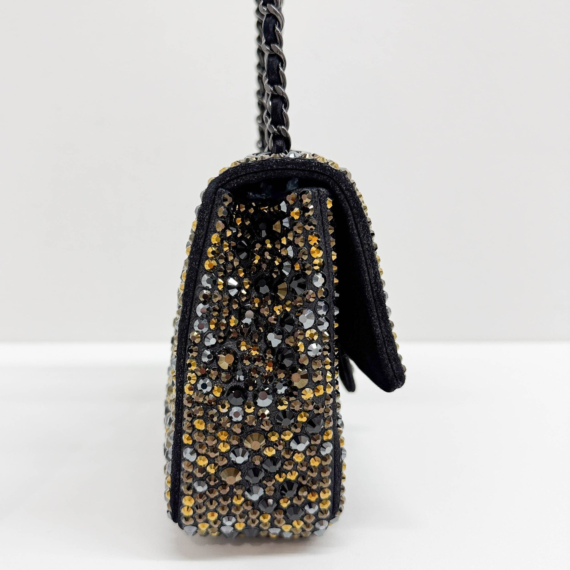 Mini Classic Flap Embellished Black Leather Shoulder Bag