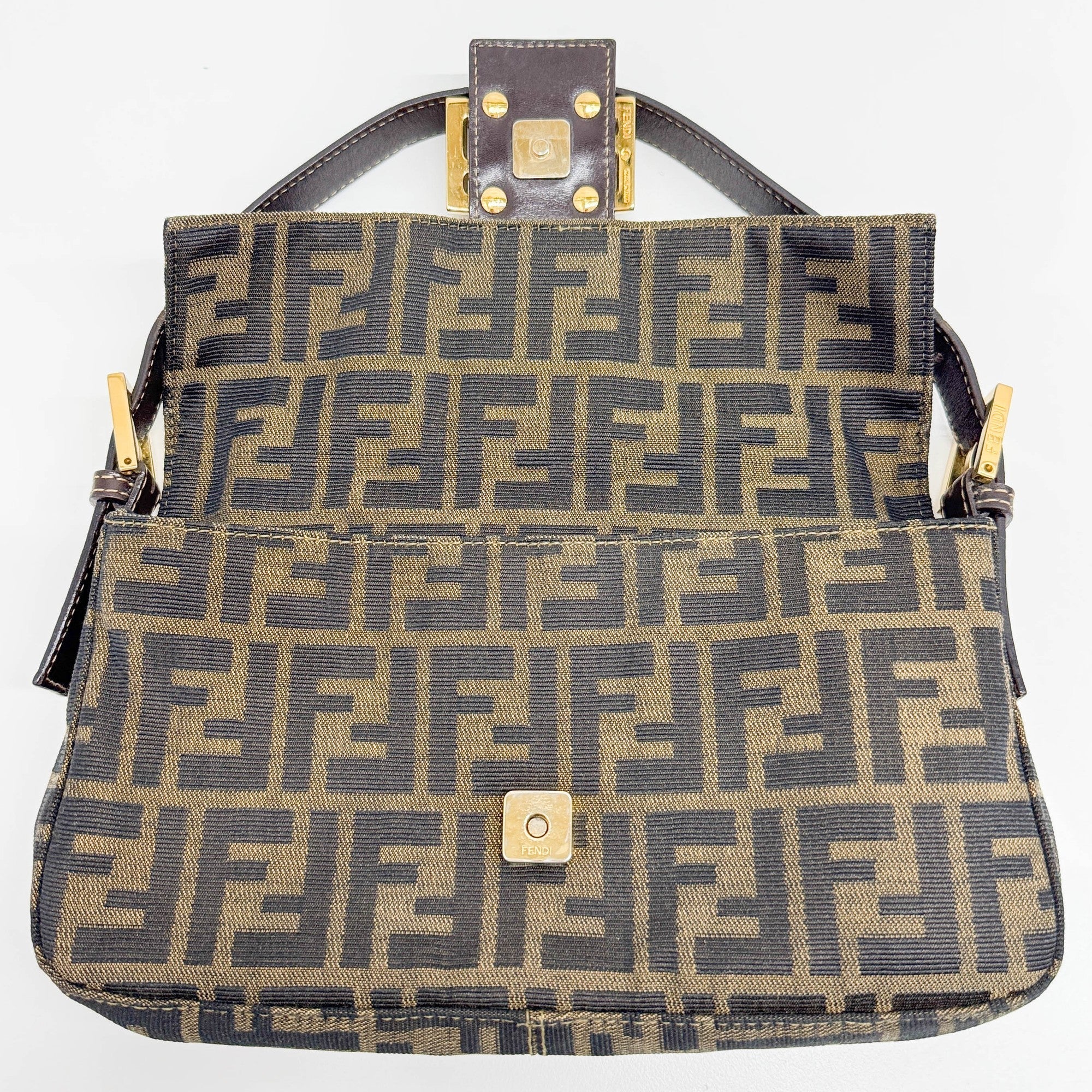 Baguette Brown Zucca Canvas Shoulder Bag