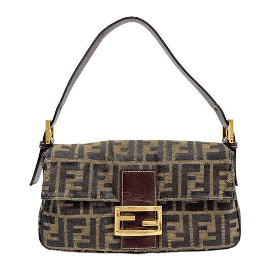 Baguette Brown Zucca Canvas Shoulder Bag