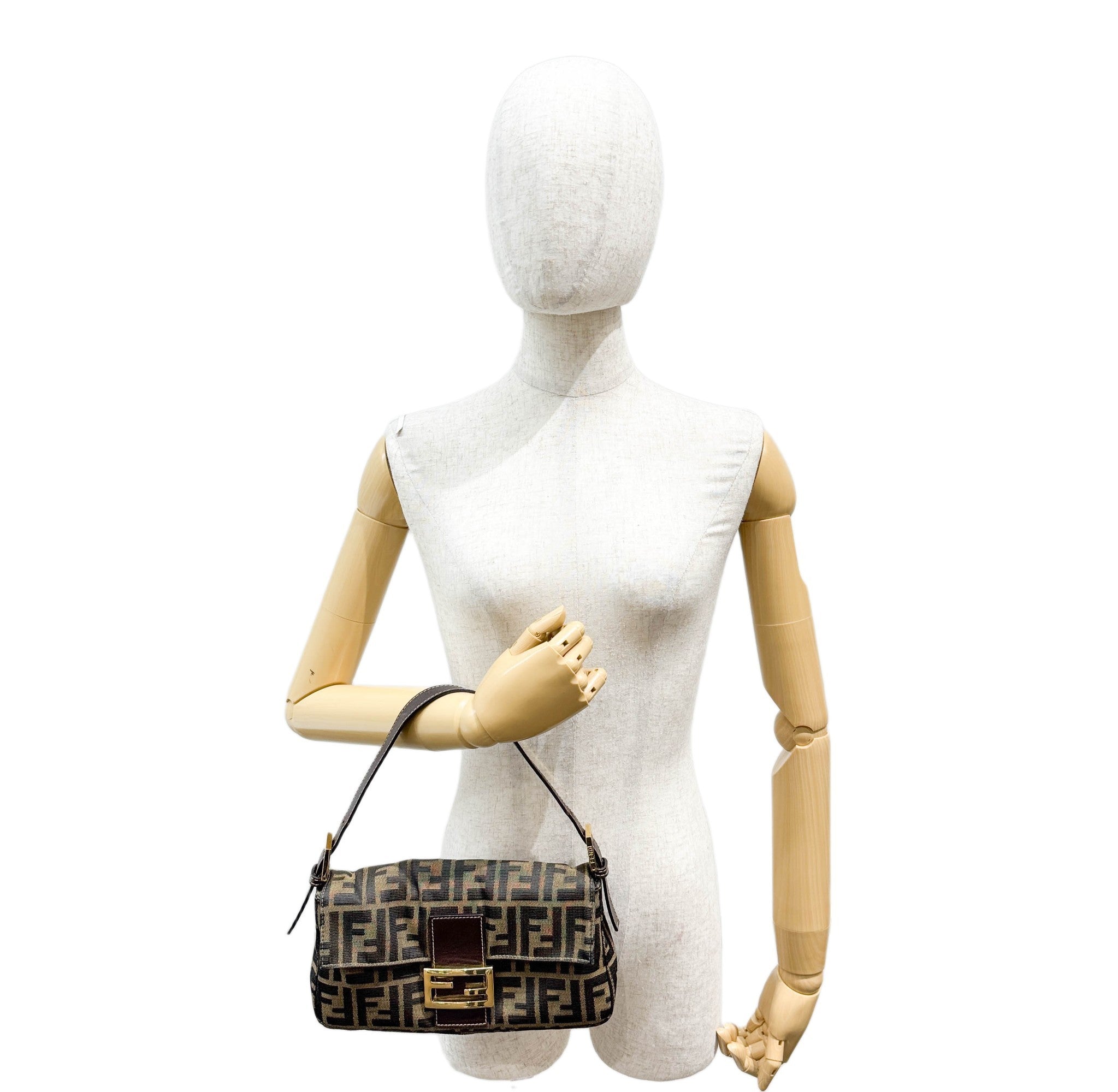 Baguette Brown Zucca Canvas Shoulder Bag