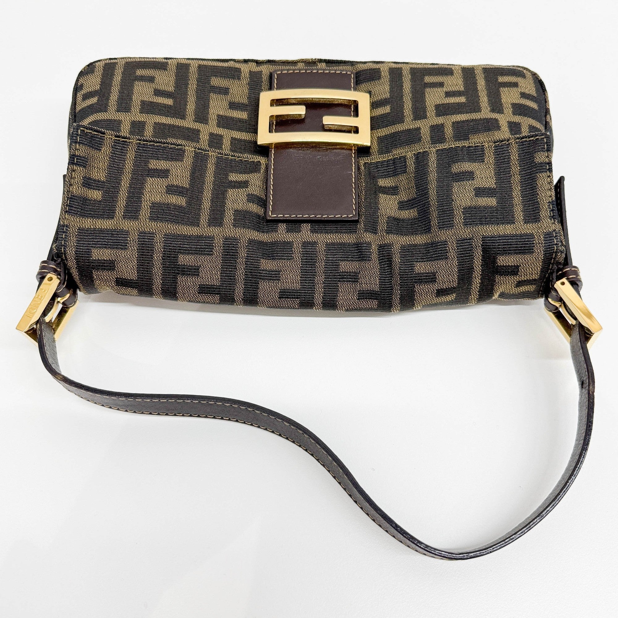 Baguette Brown Zucca Canvas Shoulder Bag