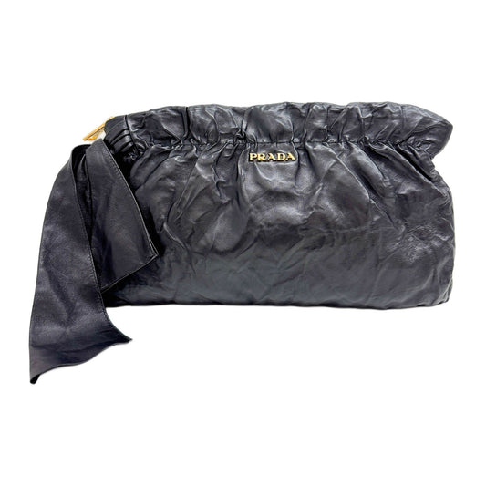 Bow Black Leather Clutch Bag