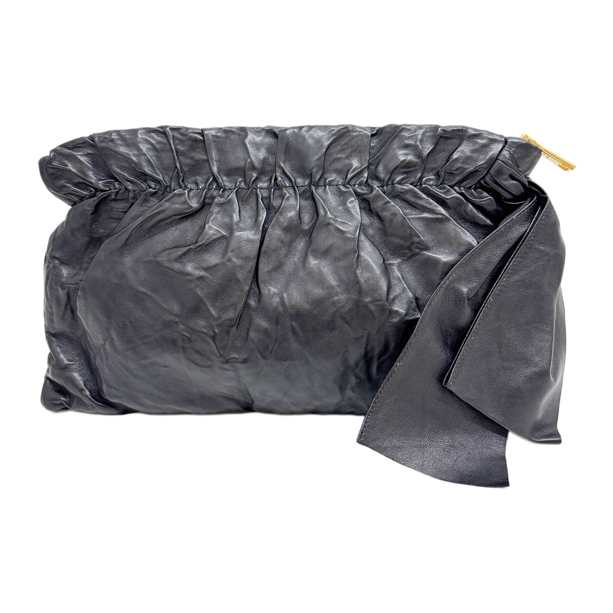 Bow Black Leather Clutch Bag