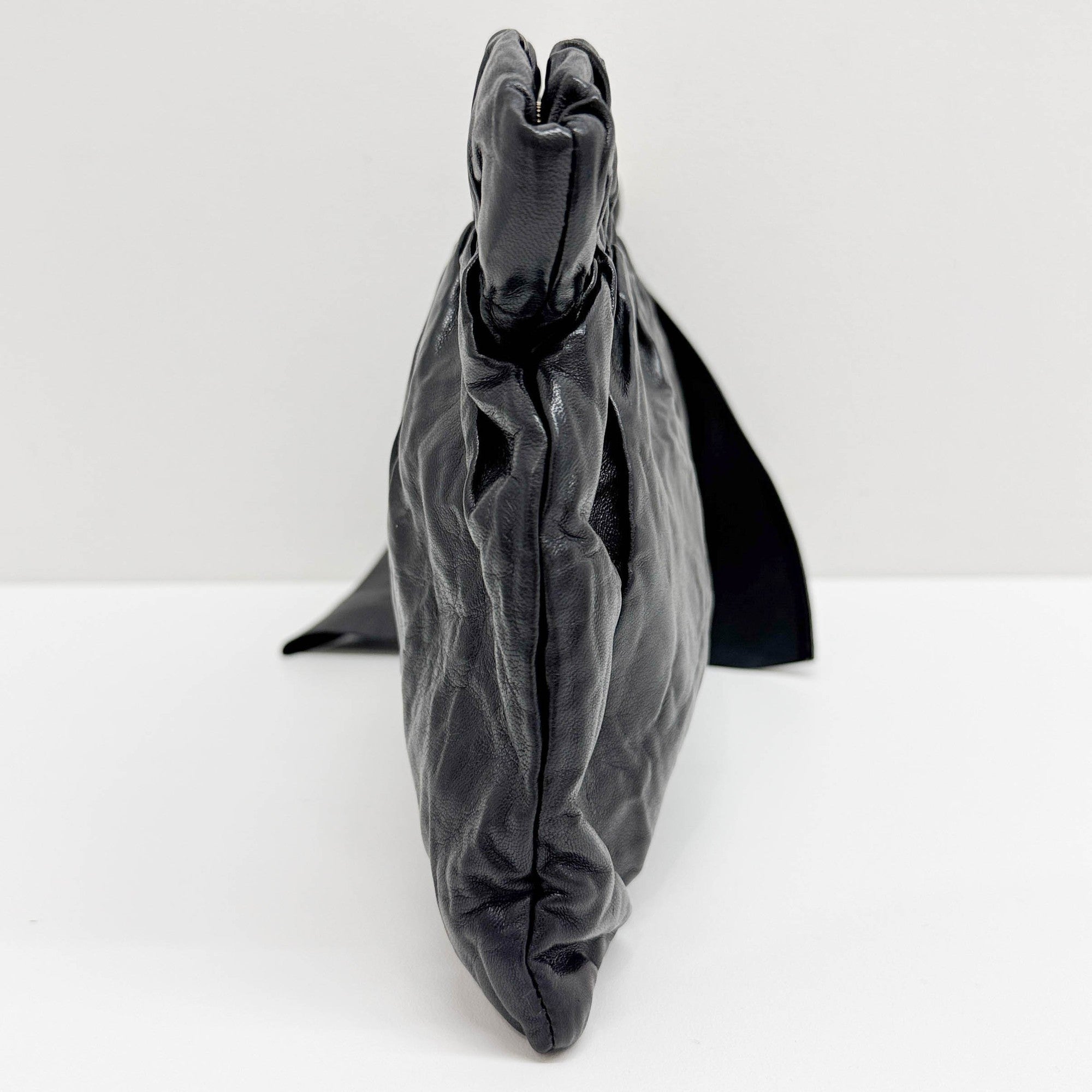 Bow Black Leather Clutch Bag