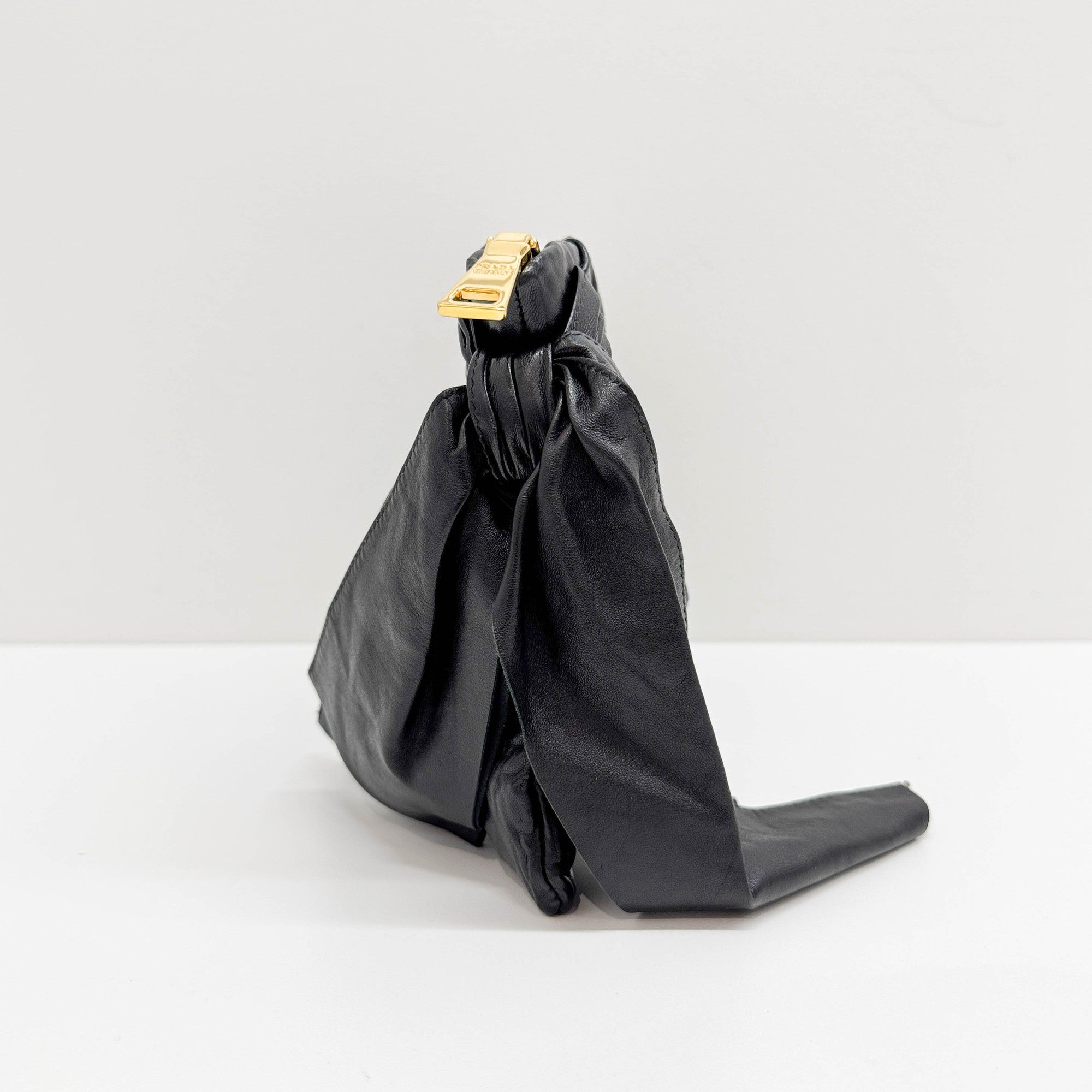 Bow Black Leather Clutch Bag