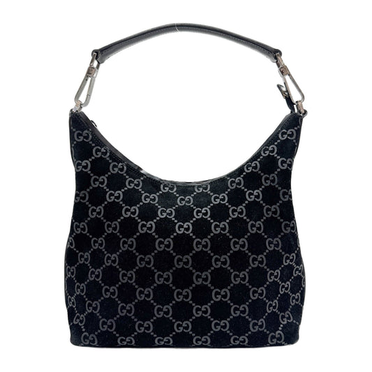 Black GG Canvas Suede Shoulder Bag