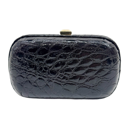 Vintage Box Black Crocodile Embossed Leather Clutch Bag