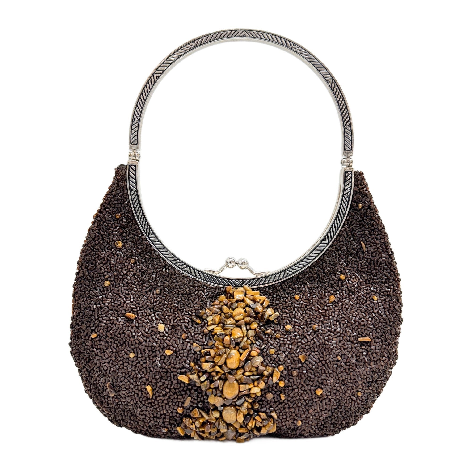 Brown Beaded Hand Bag