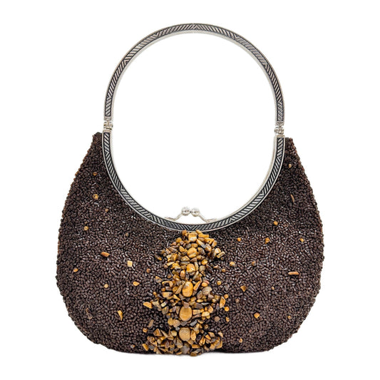 Brown Beaded Hand Bag