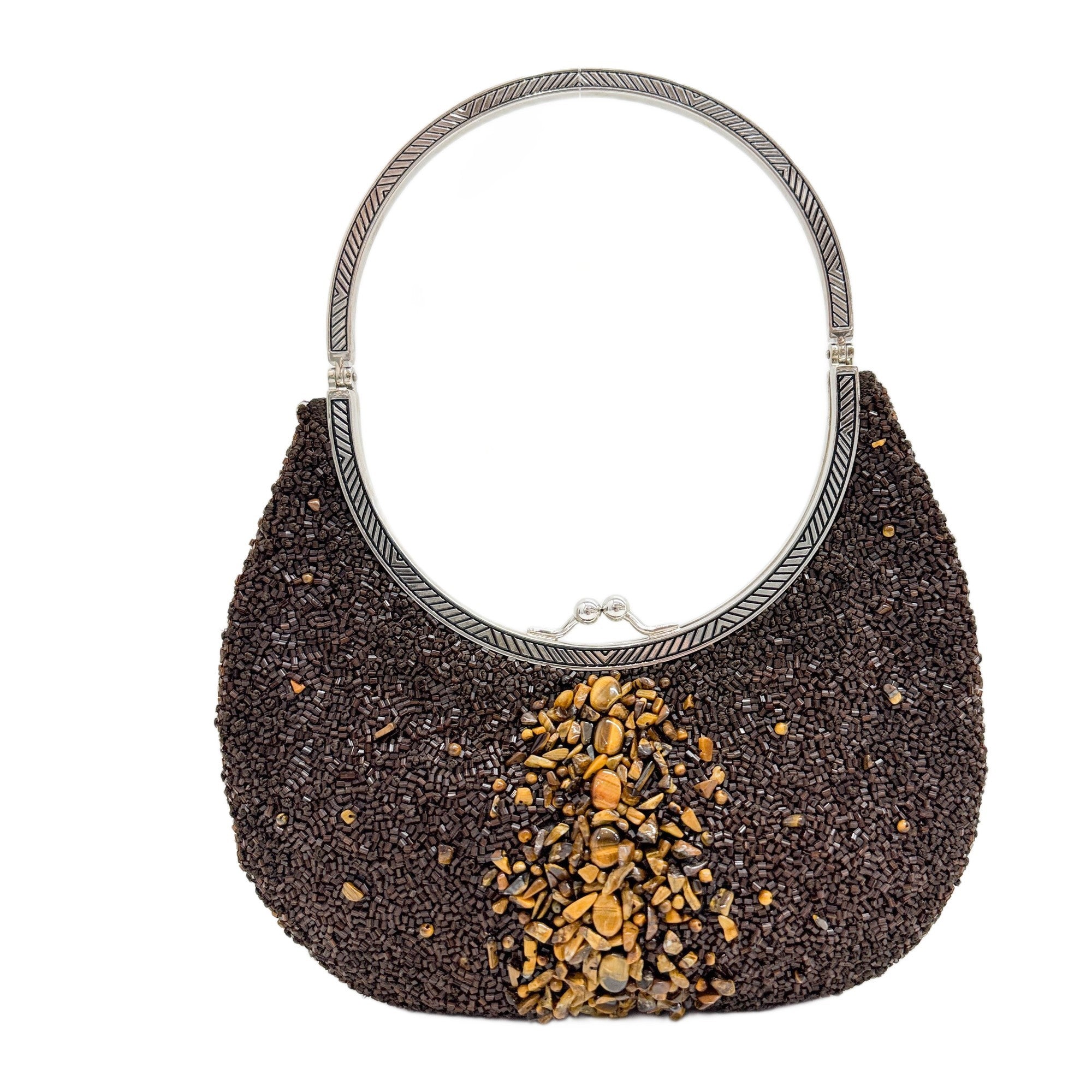 Brown Beaded Hand Bag