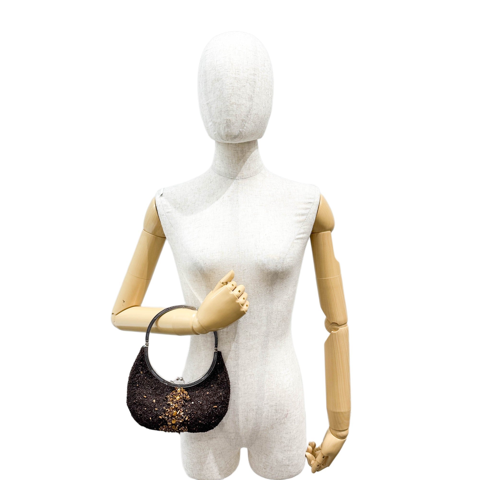 Brown Beaded Hand Bag