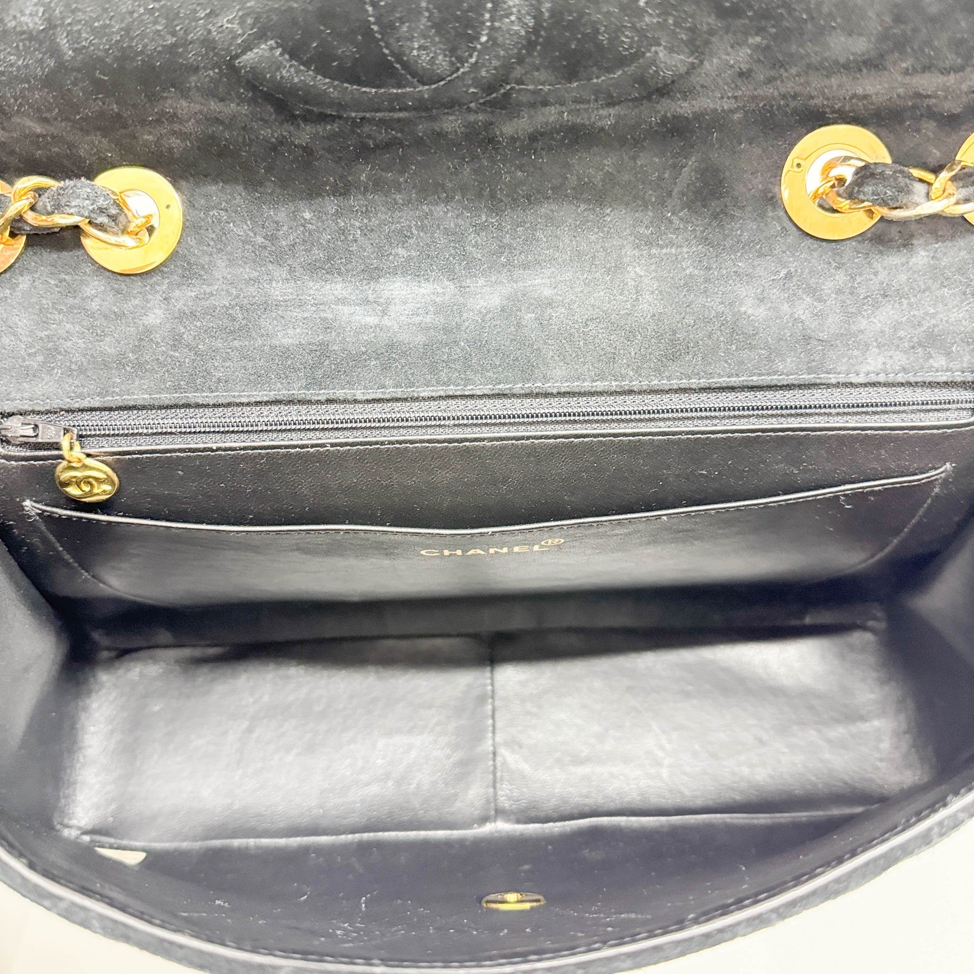 Maxi Classic Flap Matelasse Black Suede Shoulder Bag