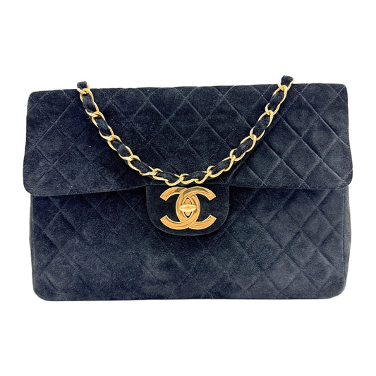 Maxi Classic Flap Matelasse Black Suede Shoulder Bag
