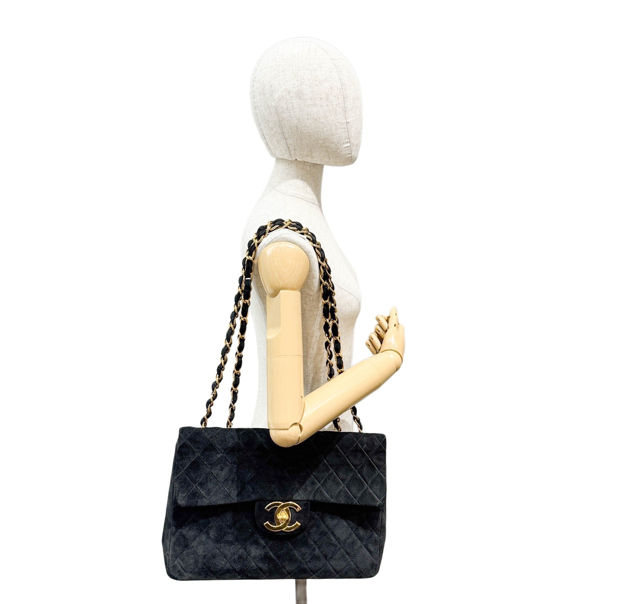 Maxi Classic Flap Matelasse Black Suede Shoulder Bag