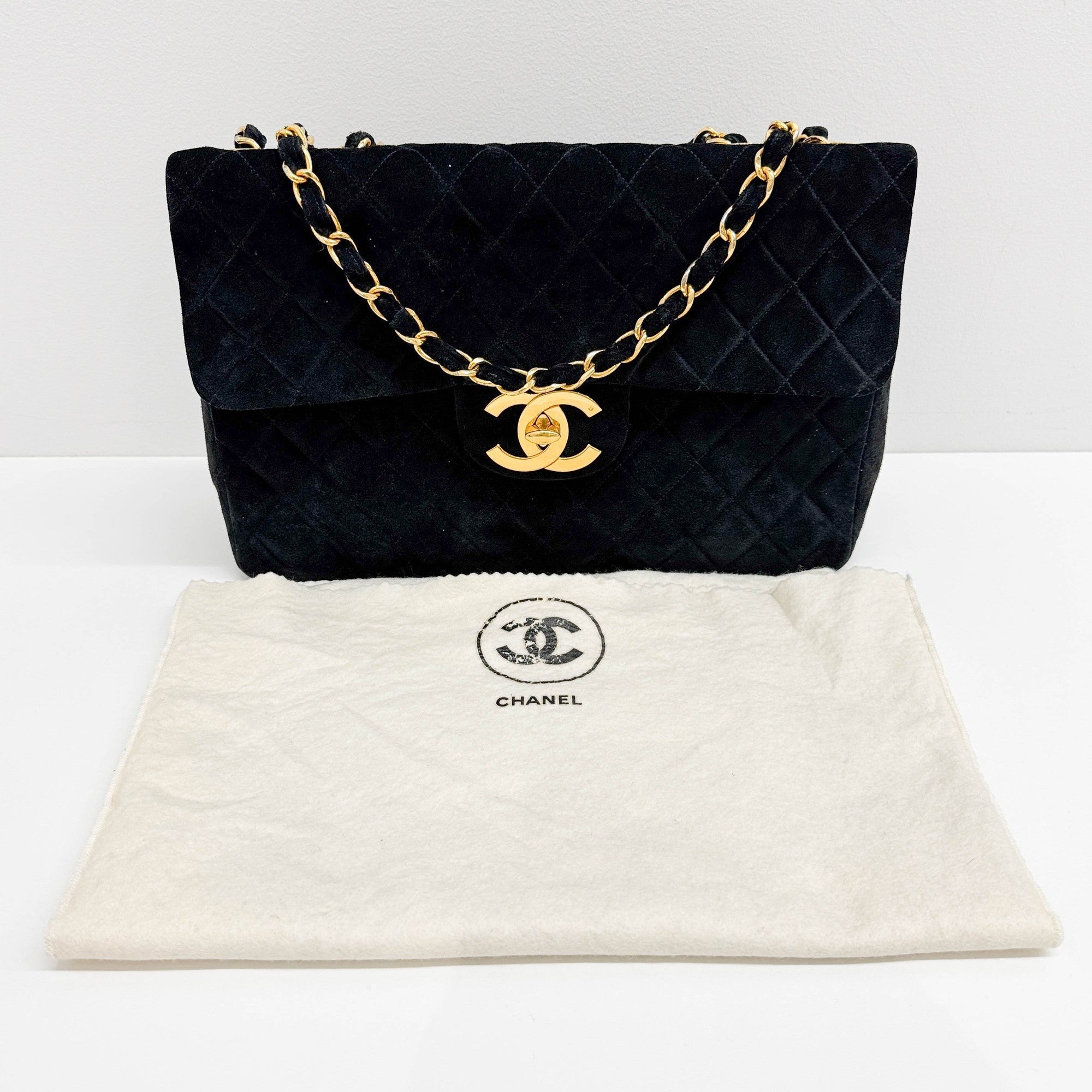 Maxi Classic Flap Matelasse Black Suede Shoulder Bag