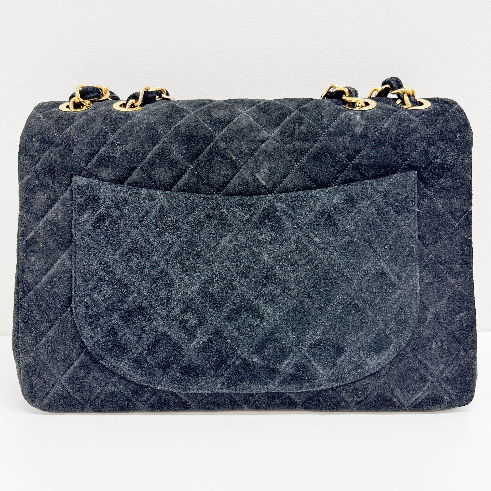 Maxi Classic Flap Matelasse Black Suede Shoulder Bag