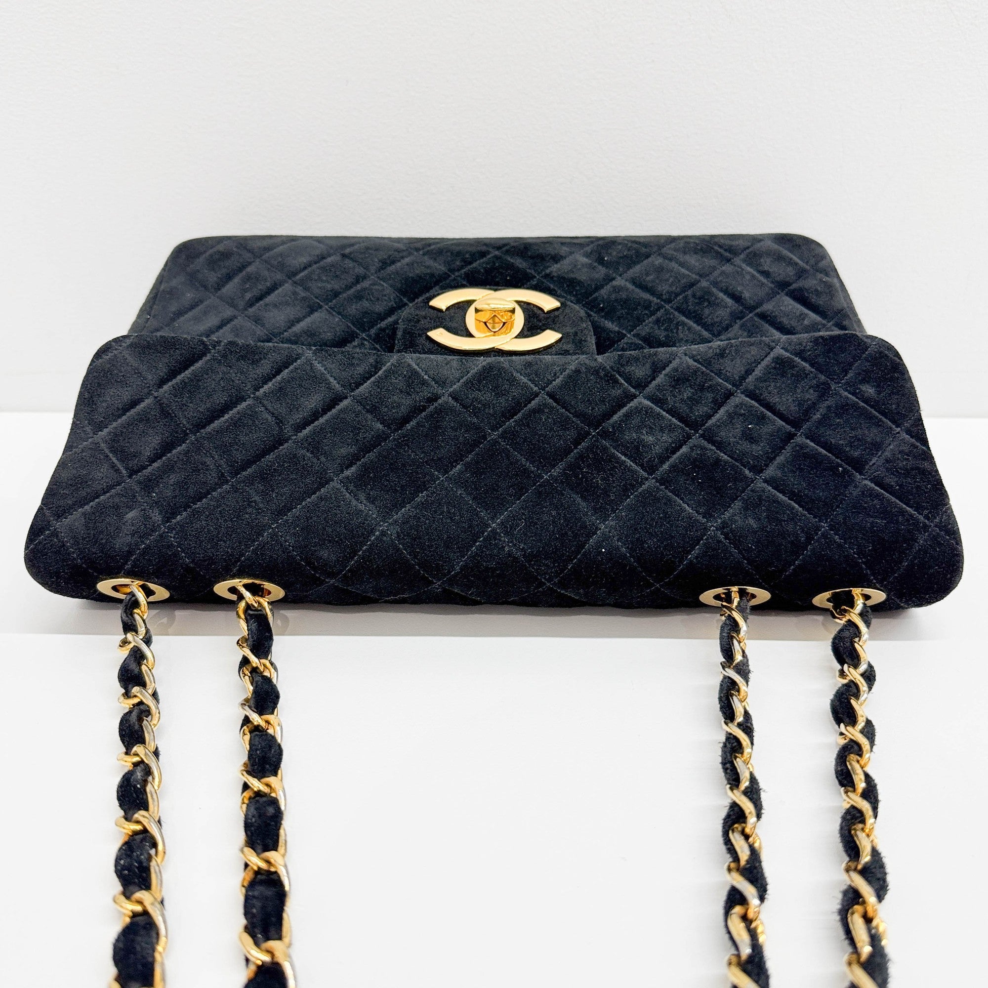 Maxi Classic Flap Matelasse Black Suede Shoulder Bag