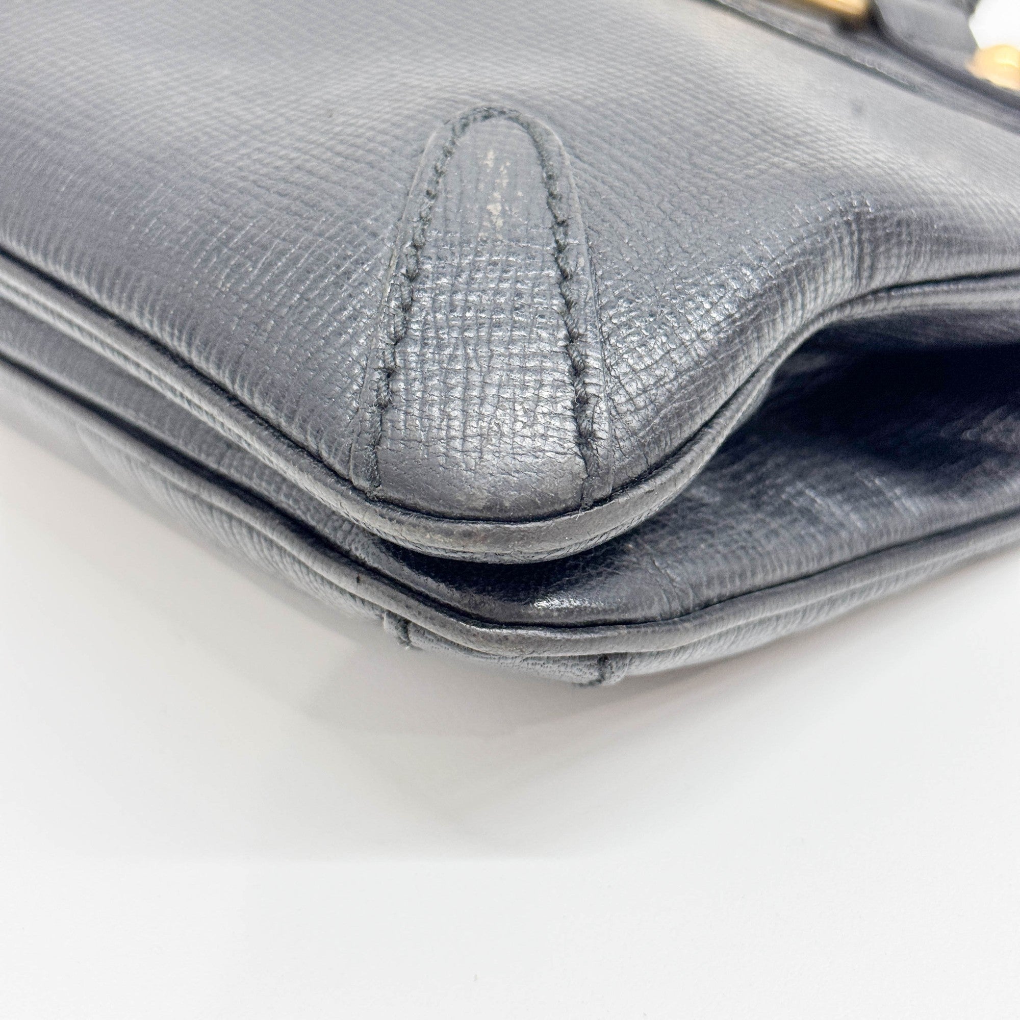 Horsebit Black Leather Shoulder Bag