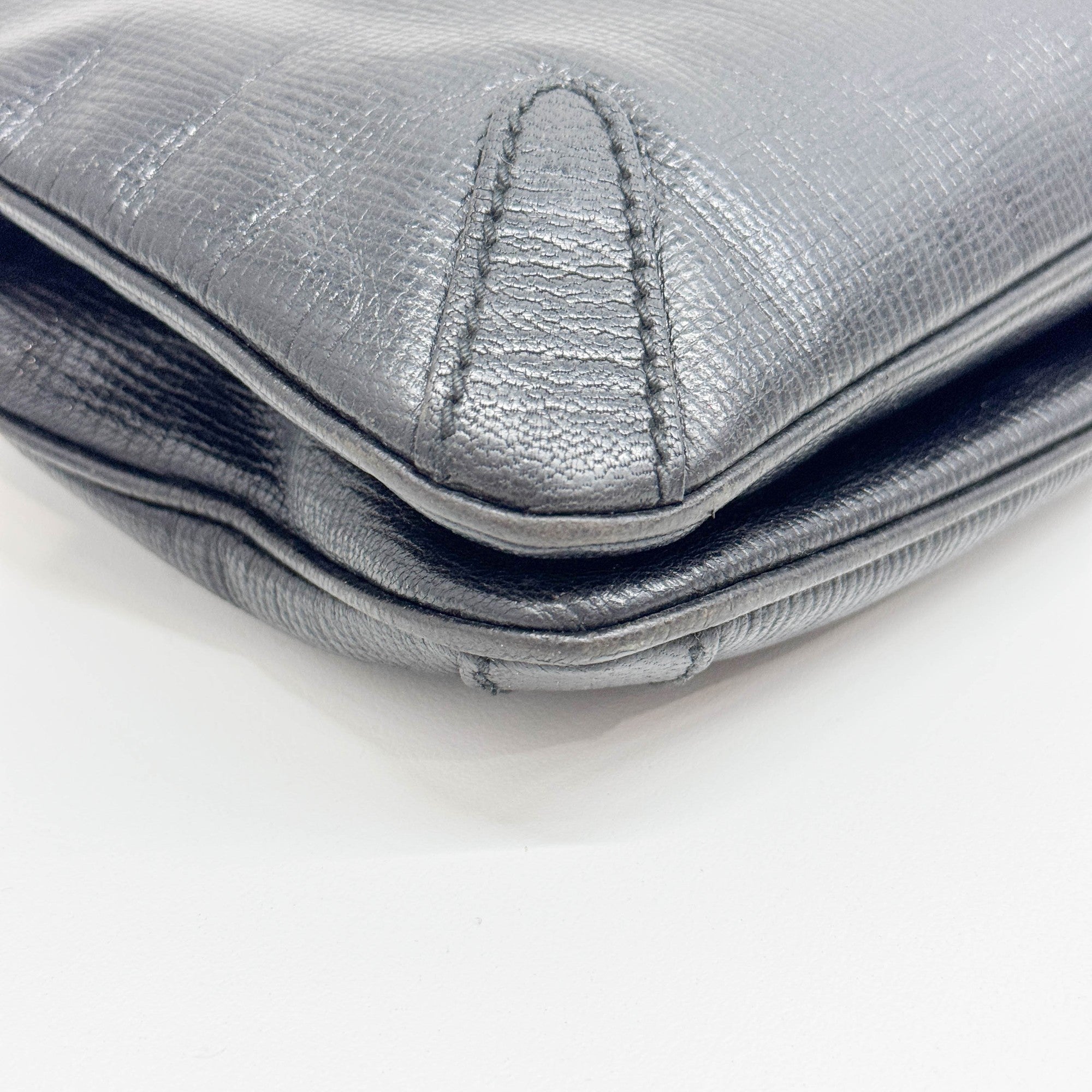 Horsebit Black Leather Shoulder Bag