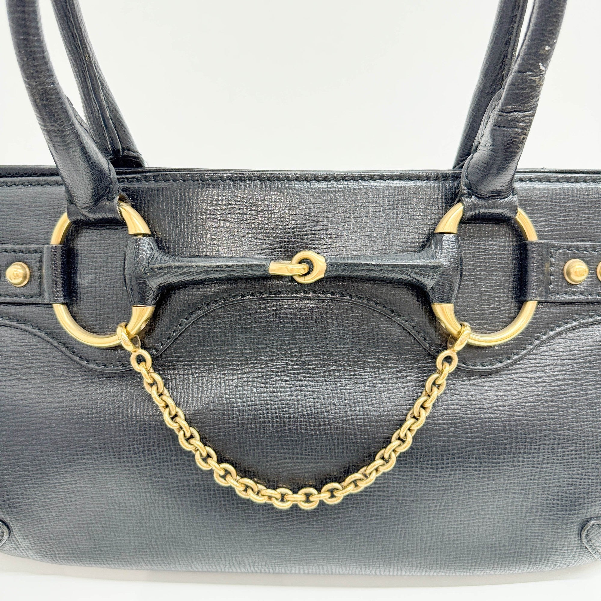 Horsebit Black Leather Shoulder Bag