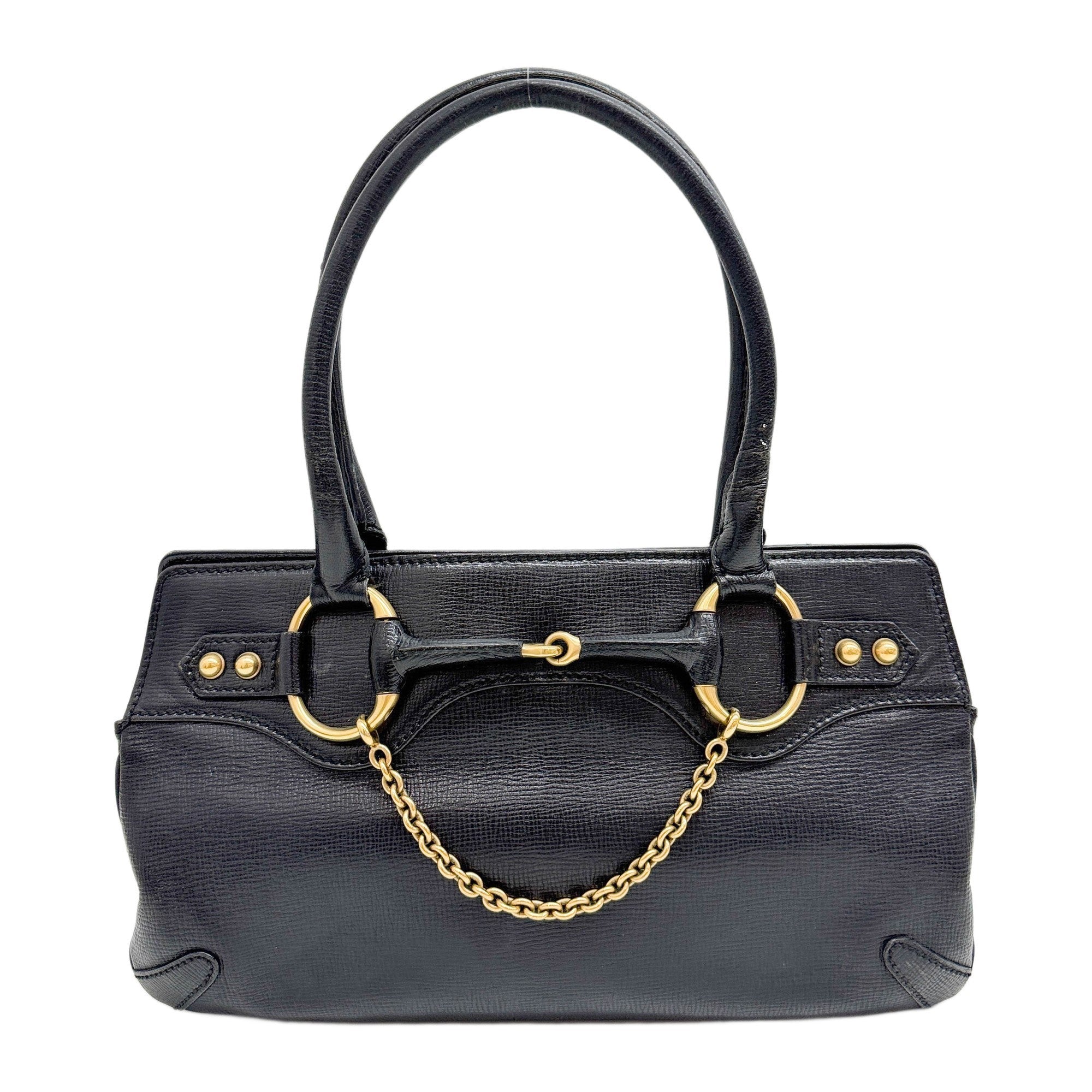Horsebit Black Leather Shoulder Bag