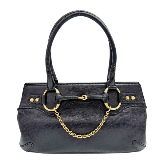 Horsebit Black Leather Shoulder Bag