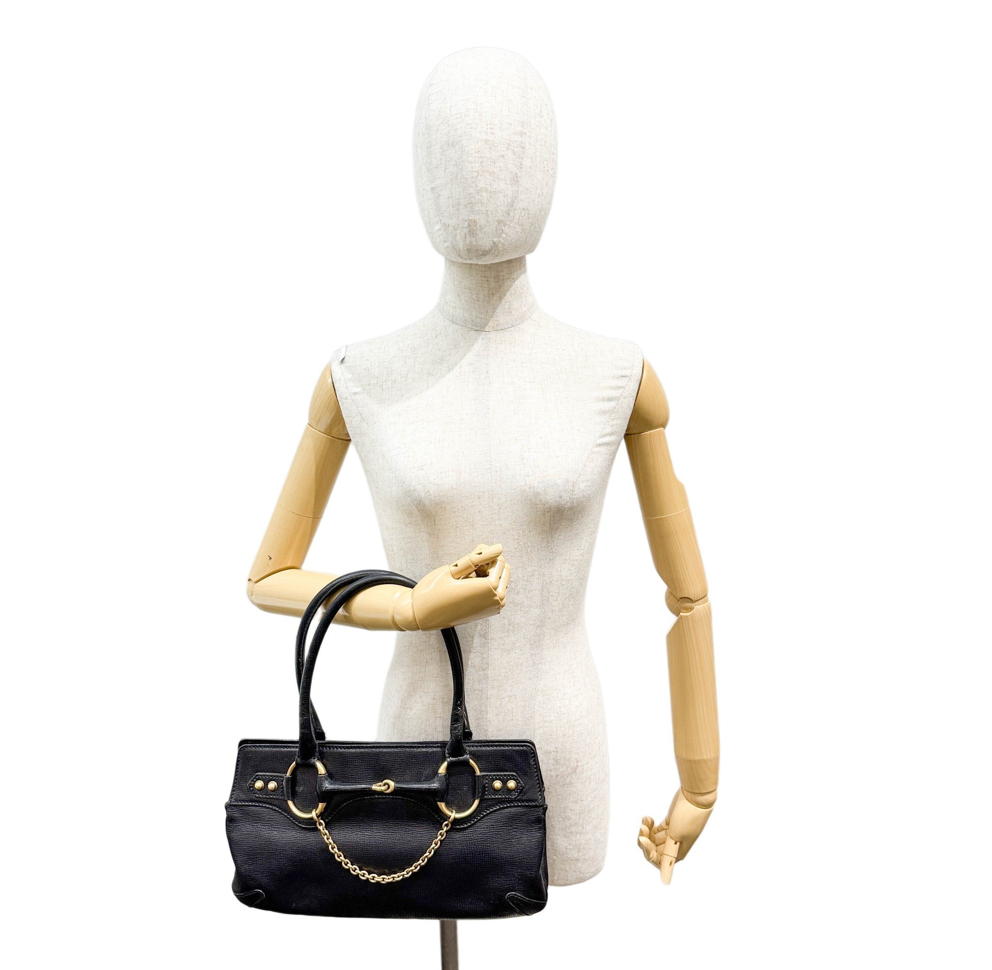 Horsebit Black Leather Shoulder Bag