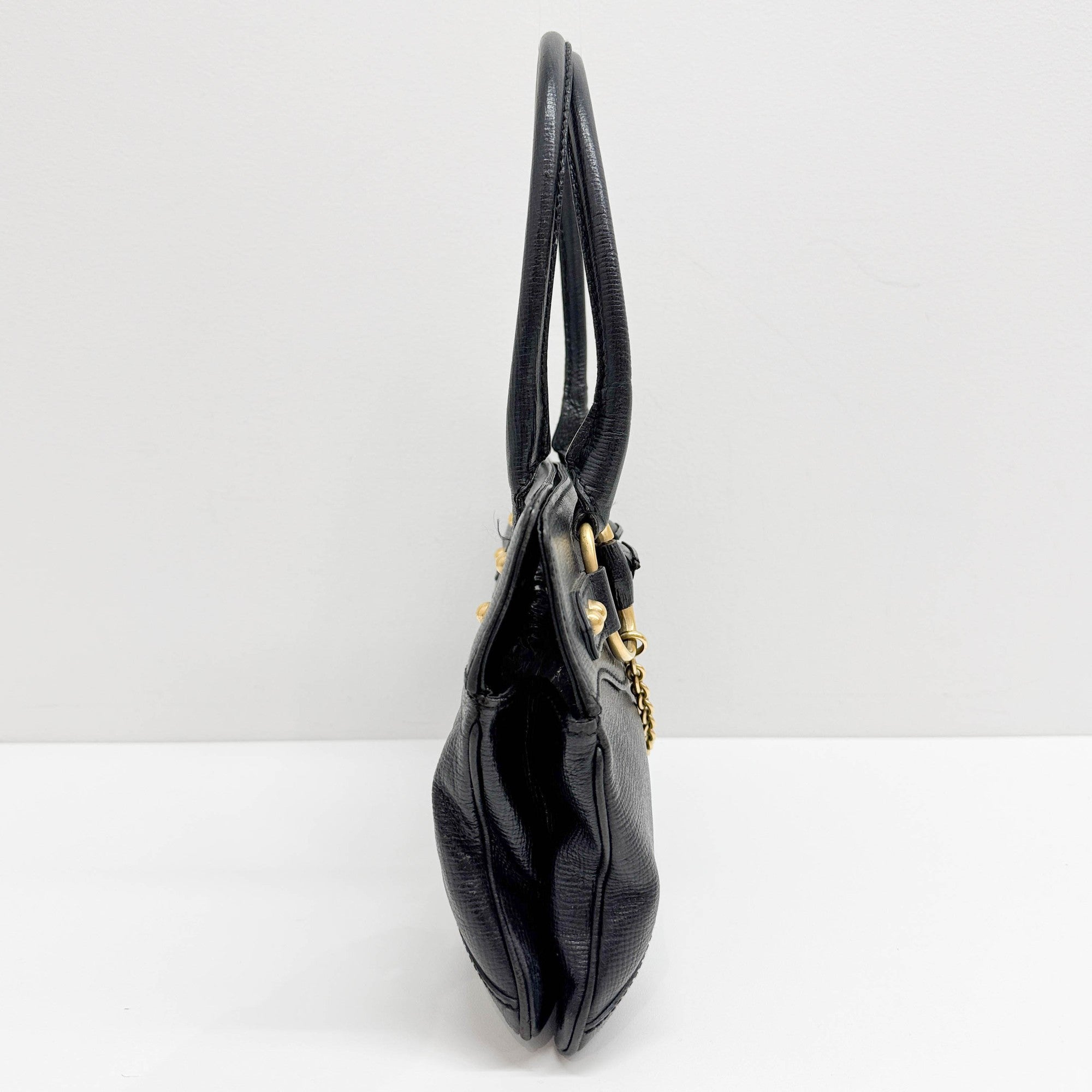 Horsebit Black Leather Shoulder Bag