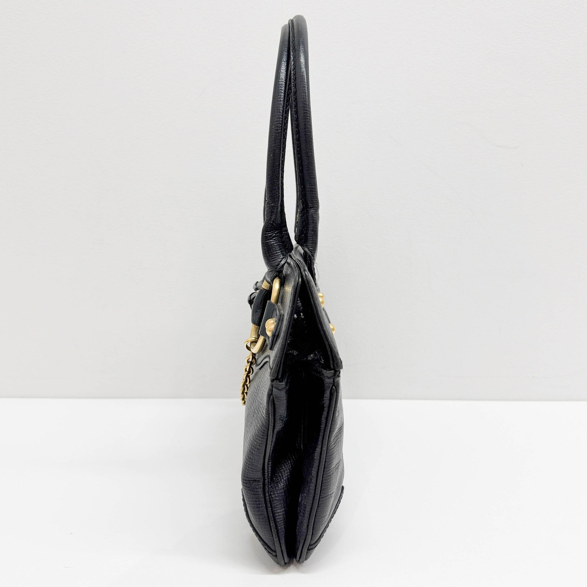 Horsebit Black Leather Shoulder Bag