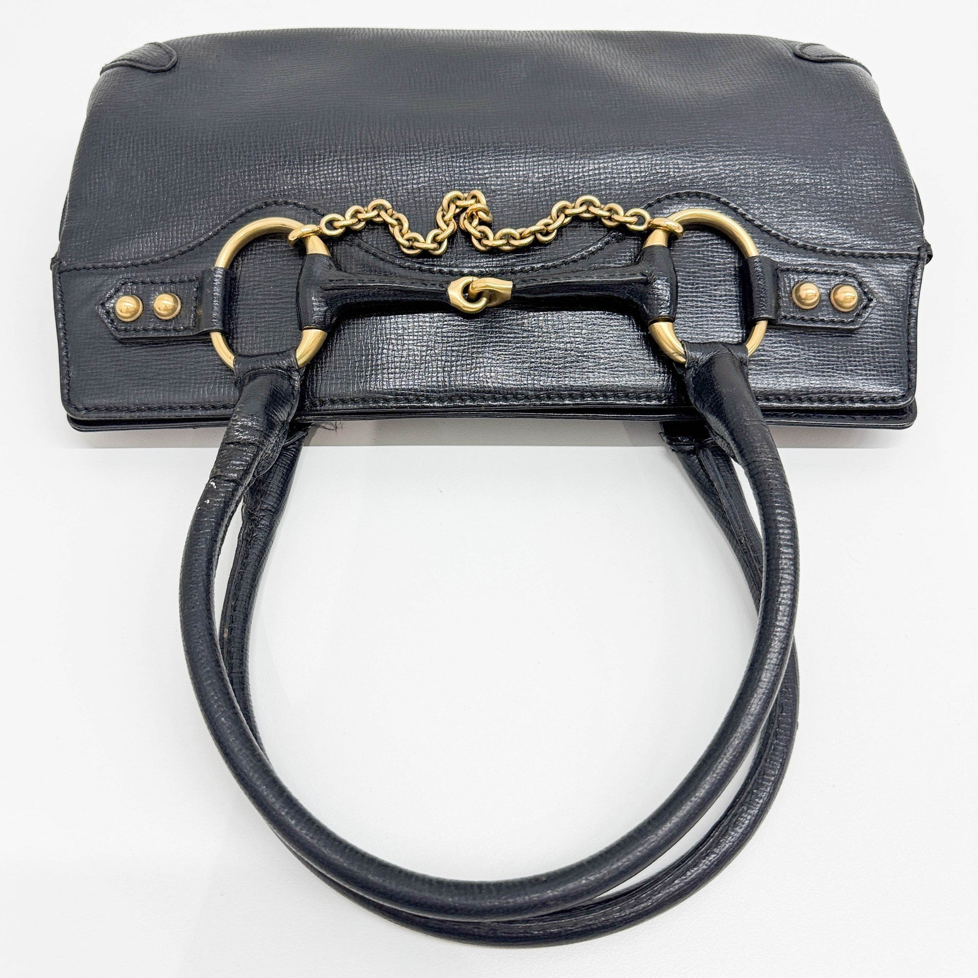 Horsebit Black Leather Shoulder Bag