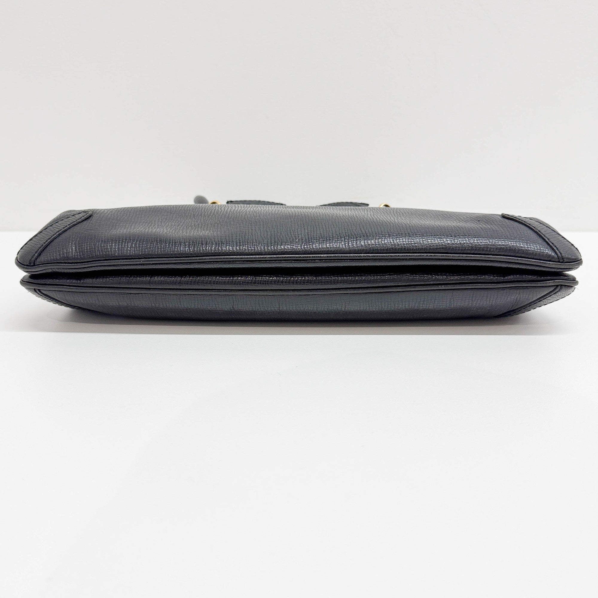 Horsebit Black Leather Shoulder Bag