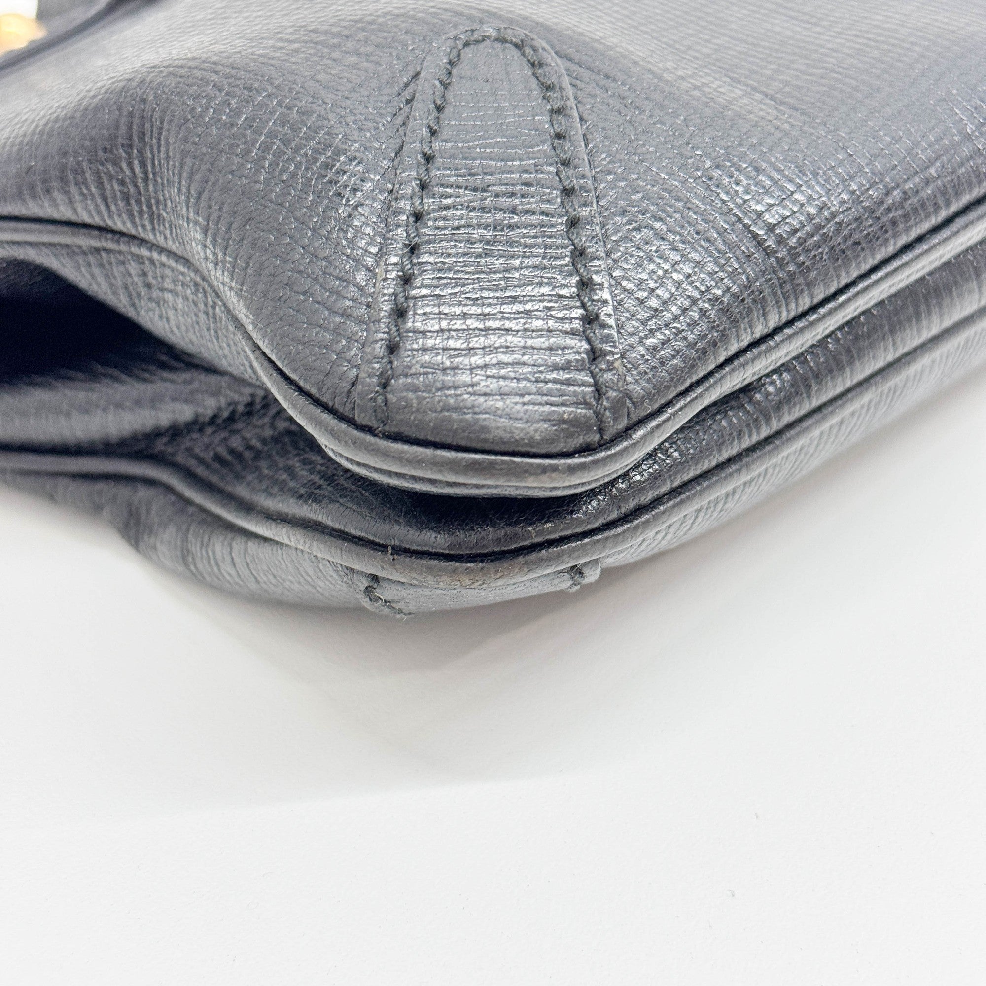 Horsebit Black Leather Shoulder Bag