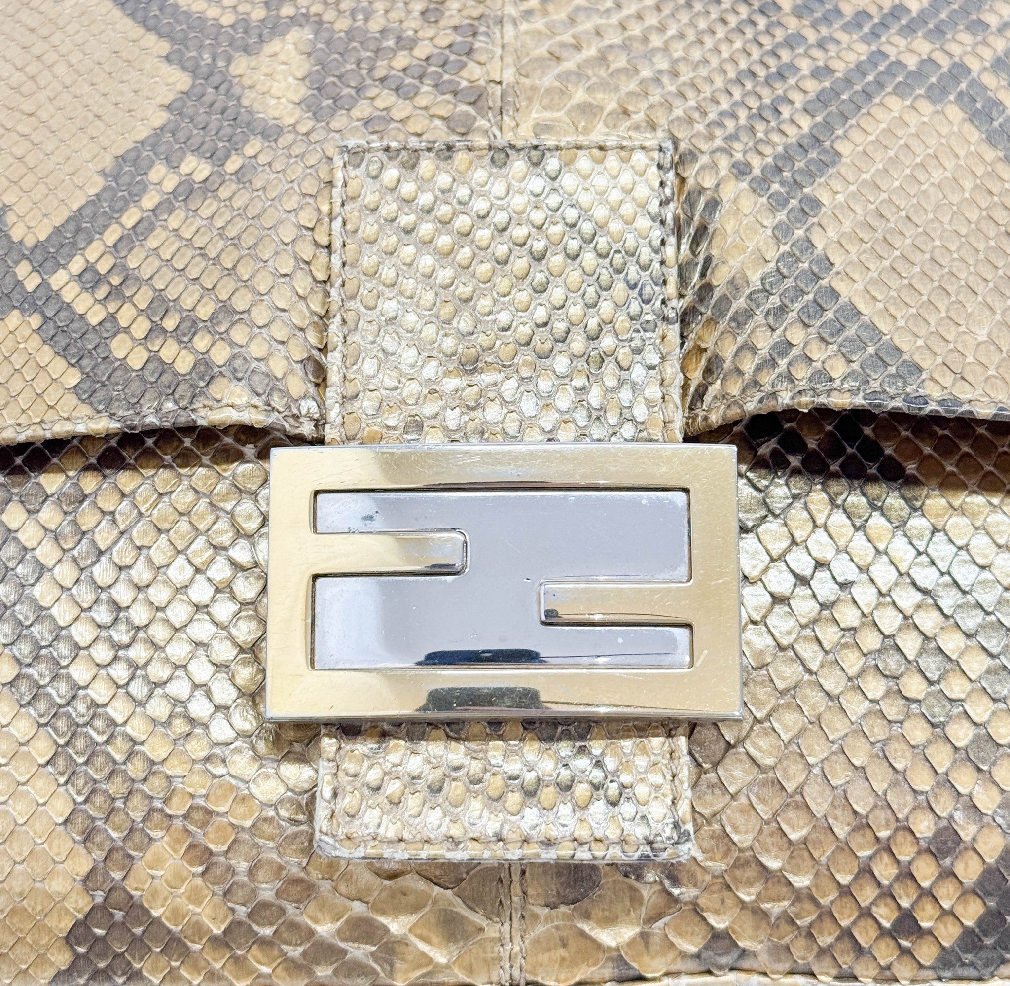 Mamma Baguette Gold Python Embossed Leather Shoulder Bag