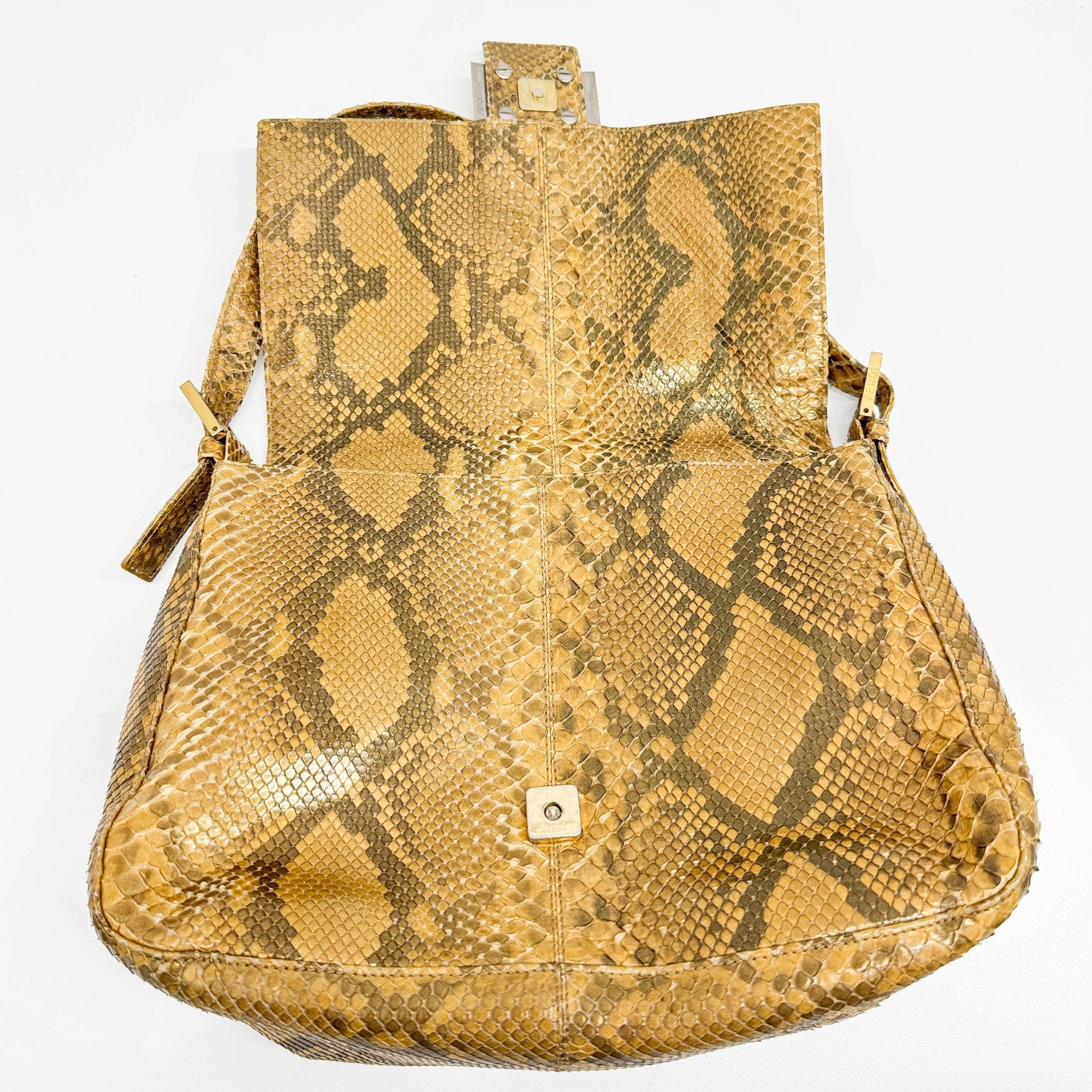 Mamma Baguette Gold Python Embossed Leather Shoulder Bag