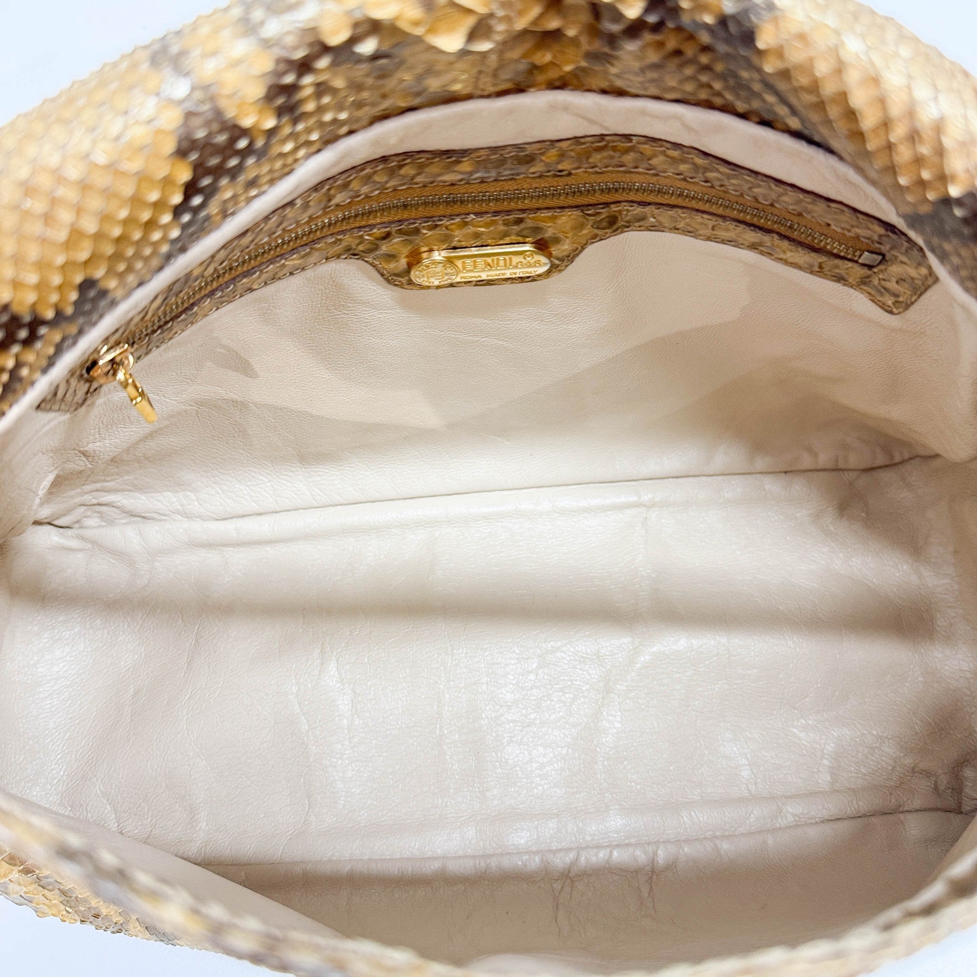 Mamma Baguette Gold Python Embossed Leather Shoulder Bag