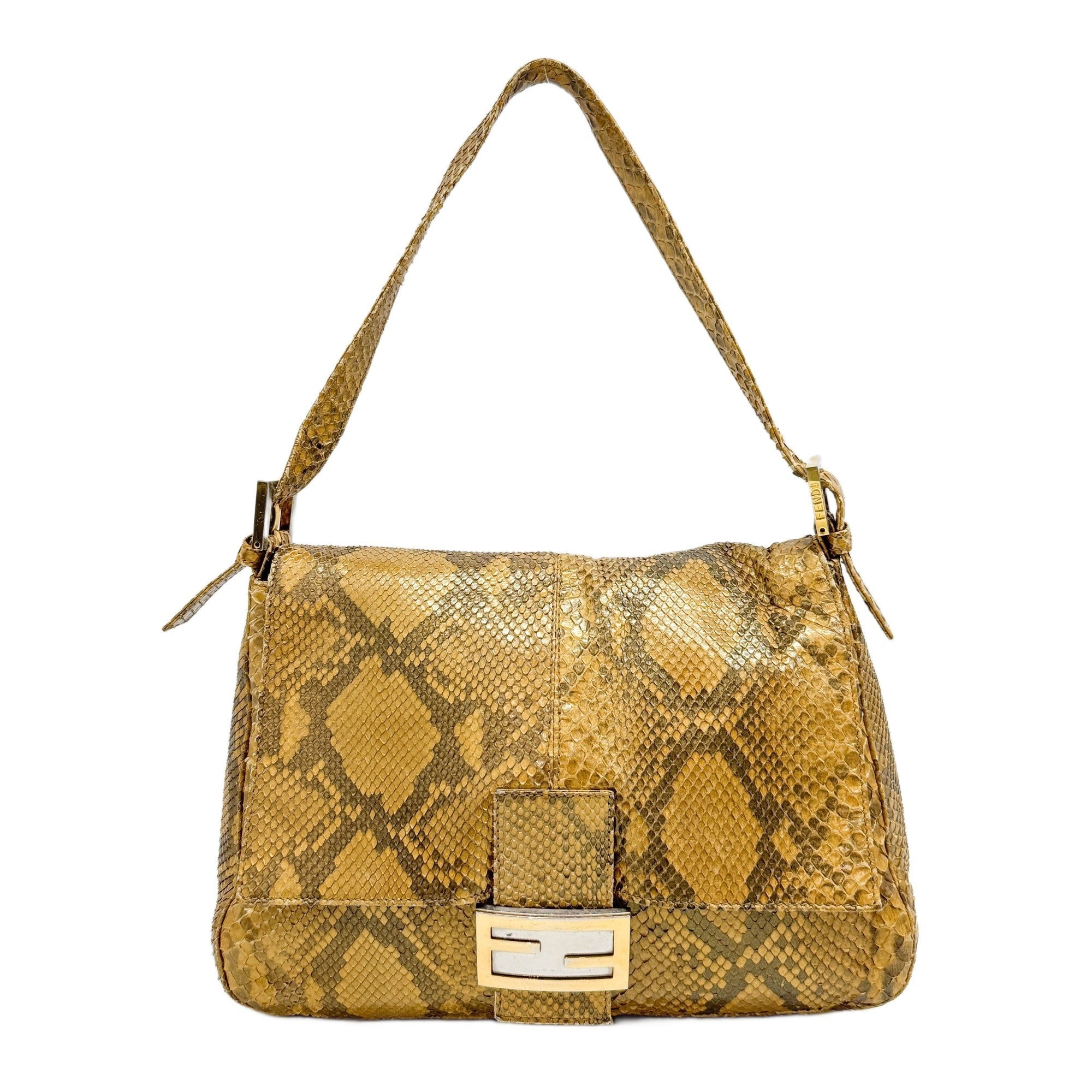 Mamma Baguette Gold Python Embossed Leather Shoulder Bag