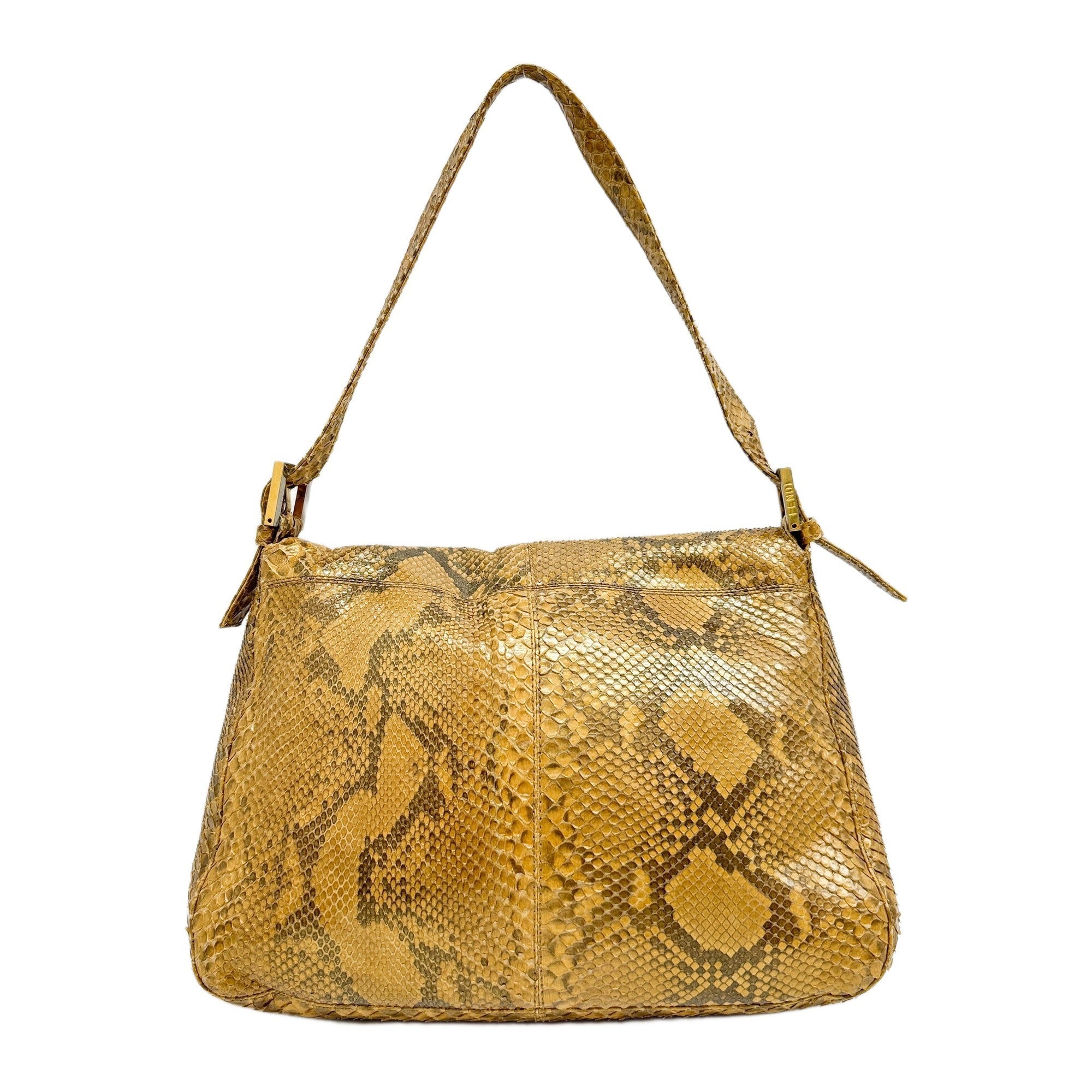 Mamma Baguette Gold Python Embossed Leather Shoulder Bag
