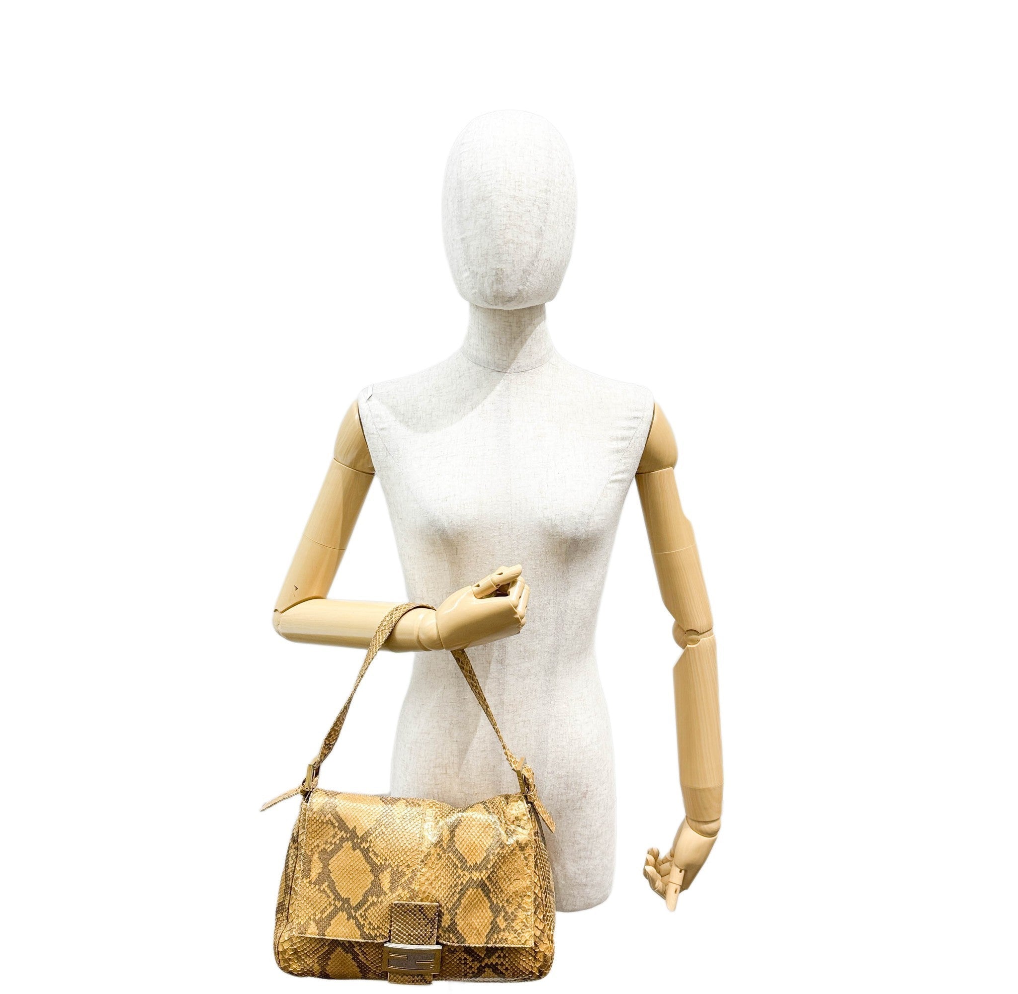 Mamma Baguette Gold Python Embossed Leather Shoulder Bag