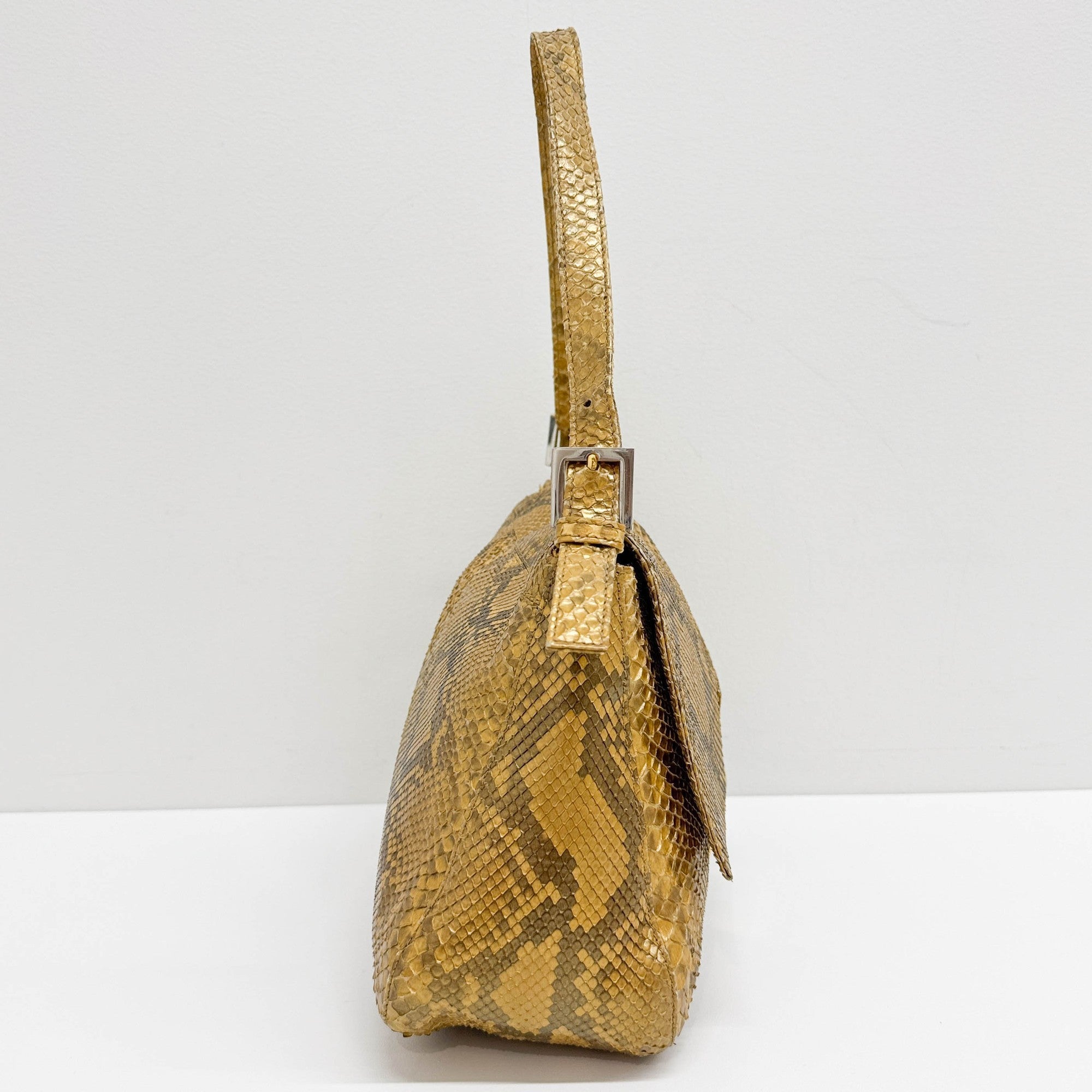 Mamma Baguette Gold Python Embossed Leather Shoulder Bag