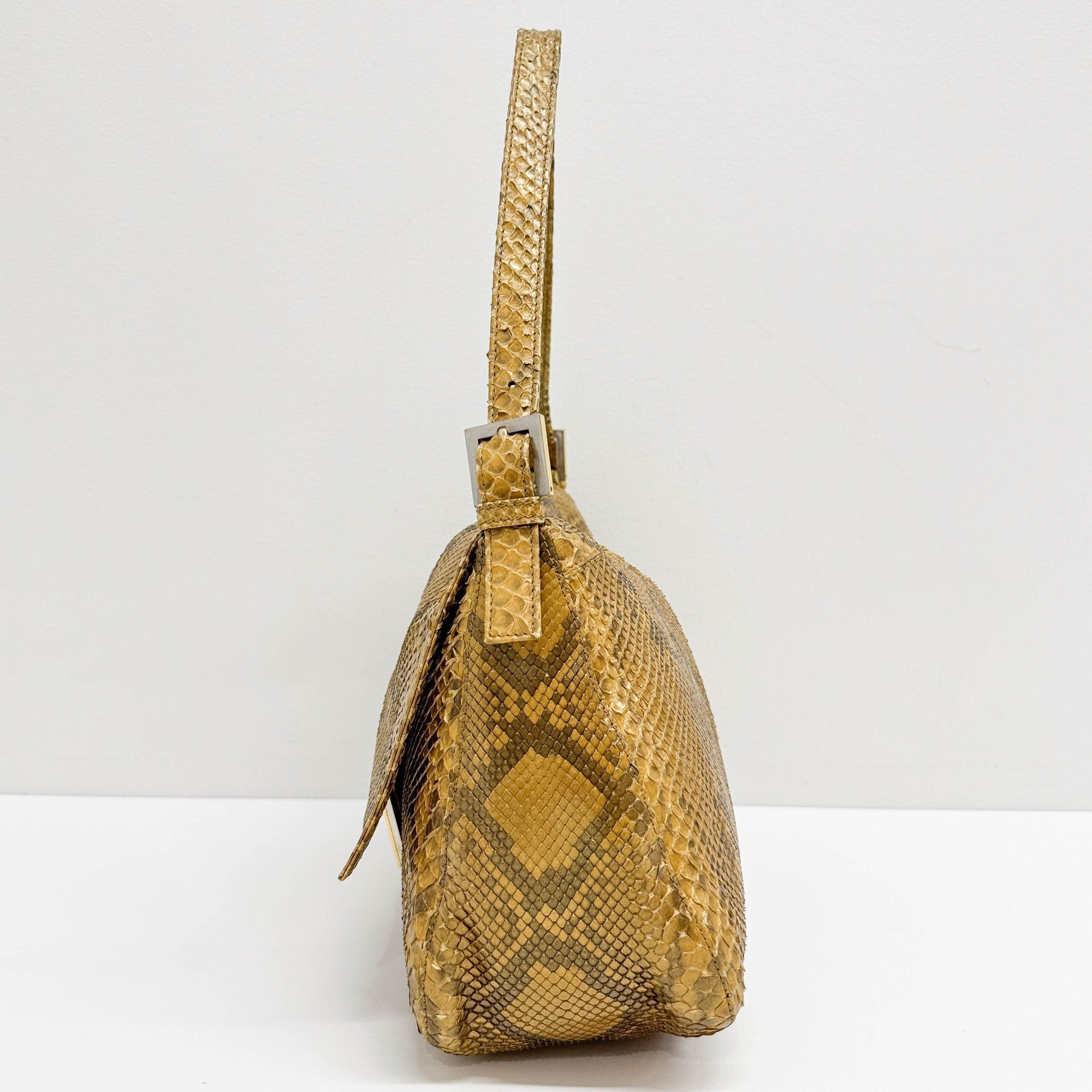 Mamma Baguette Gold Python Embossed Leather Shoulder Bag