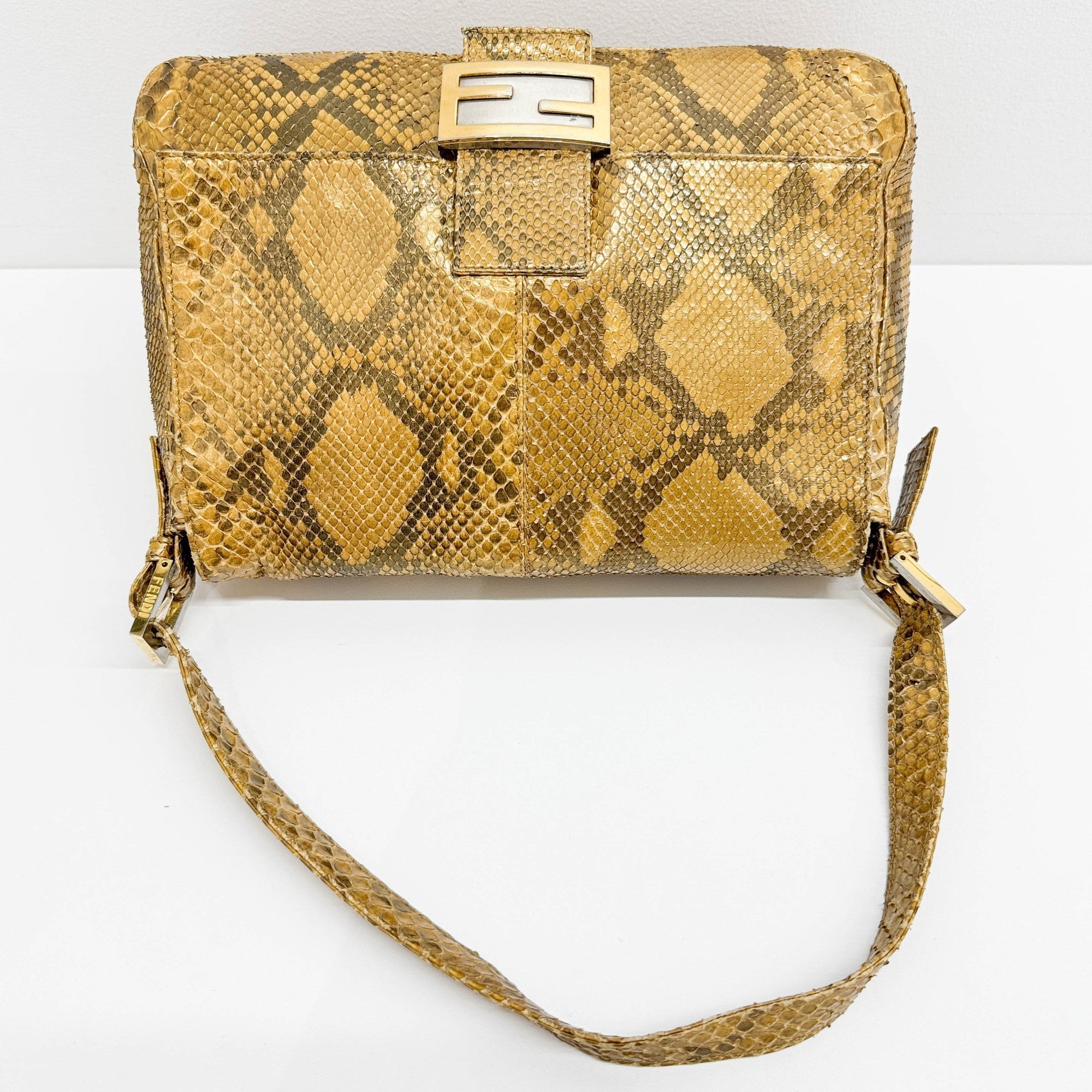 Mamma Baguette Gold Python Embossed Leather Shoulder Bag
