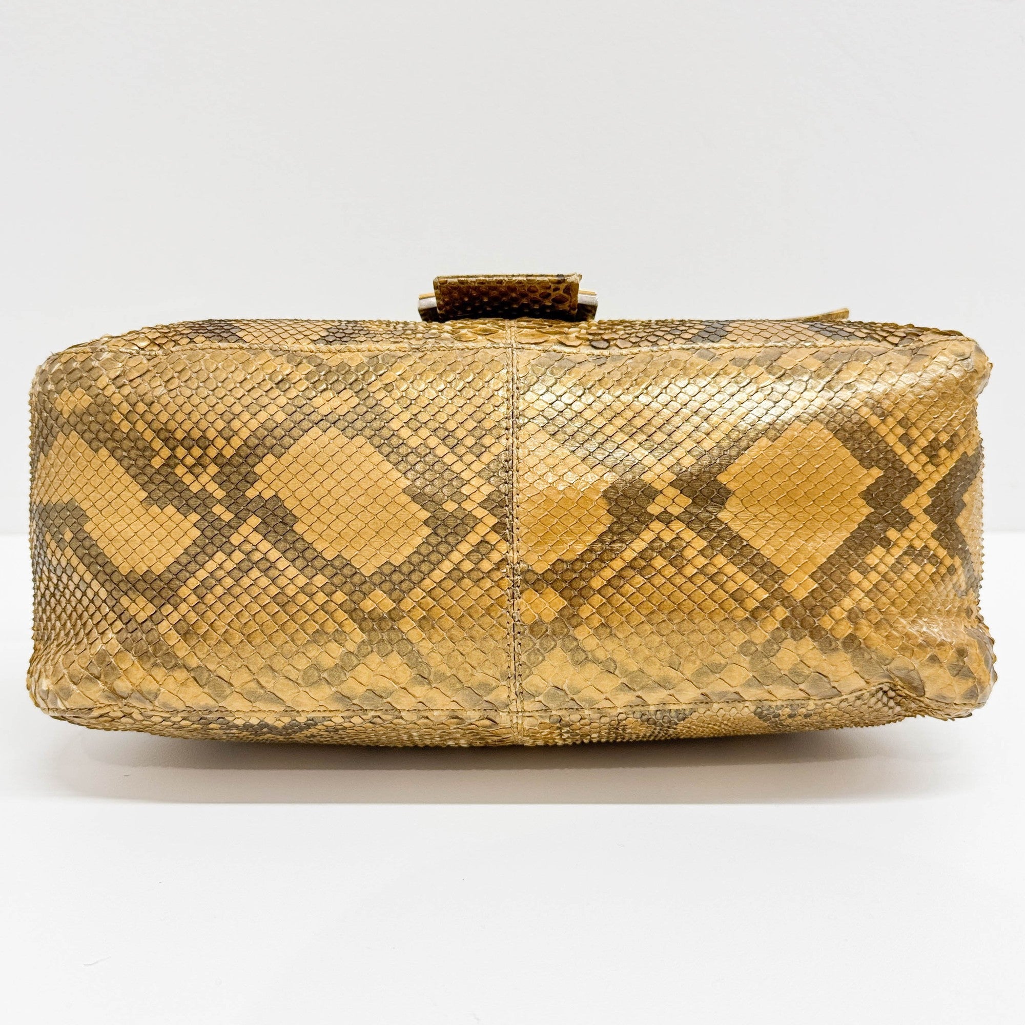 Mamma Baguette Gold Python Embossed Leather Shoulder Bag