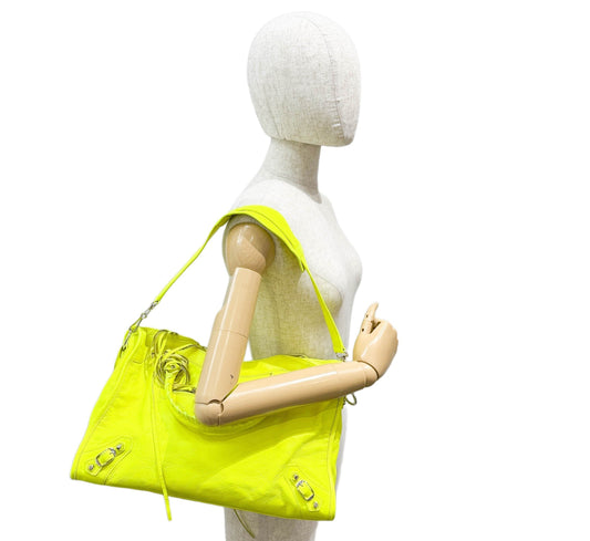 The City Neon Yellow Leather Two Way Bag