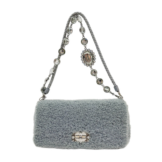 Bijou Strap Cinderella Blue Fur Shoulder Bag
