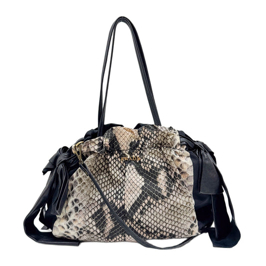 Multicolor Python Print on Black Nylon Two Way Bag
